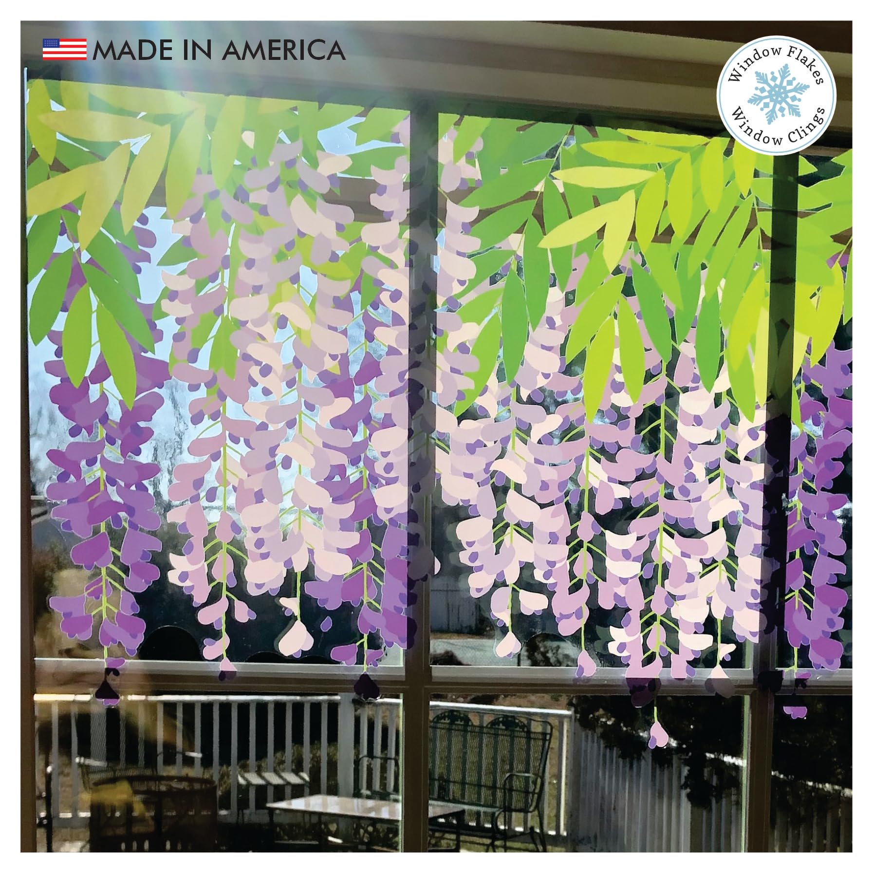 Purple Wisteria Window Clings - Reusable Spring Window Decals & Door Stickers for Home Decor | Made in USA | Perfect for Living Room, Bedroom & Office Decorations
