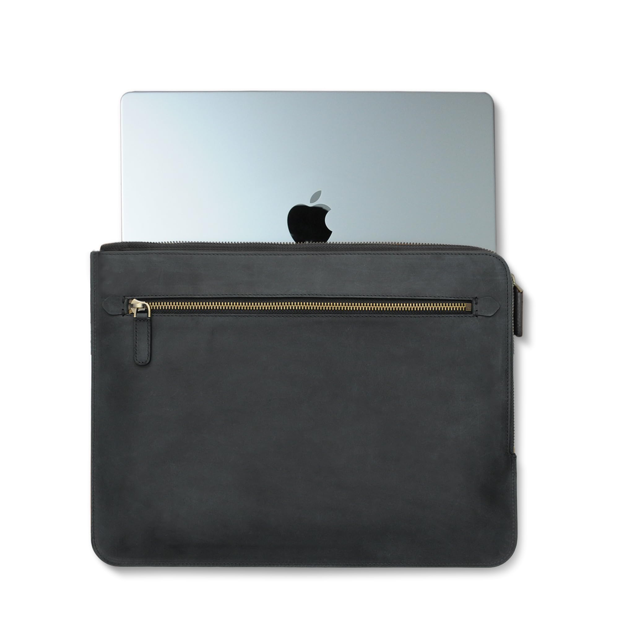 Handmade Genuine Leather MacBook Sleeve - Custom Slim-Fit Case for MacBook Air 13/15 & Pro 14/13-13.3 inch - Premium Black Laptop Bag for Work, Travel & School