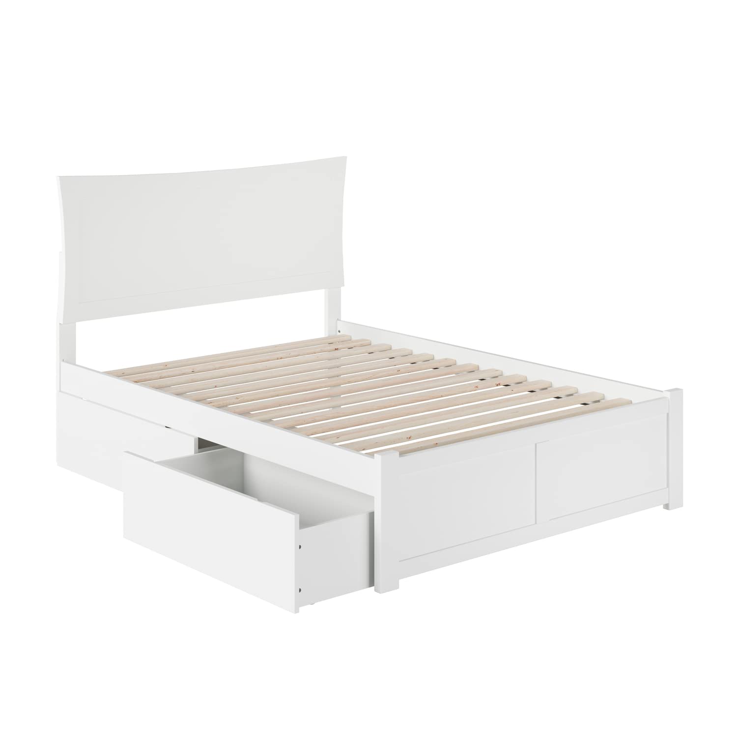 Atlantic Furniture Metro Platform Bed with Flat Panel Footboard & 2 Urban Storage Drawers - Full Size, White Finish | Modern Bedroom Furniture for Small Spaces & Urban Apartments