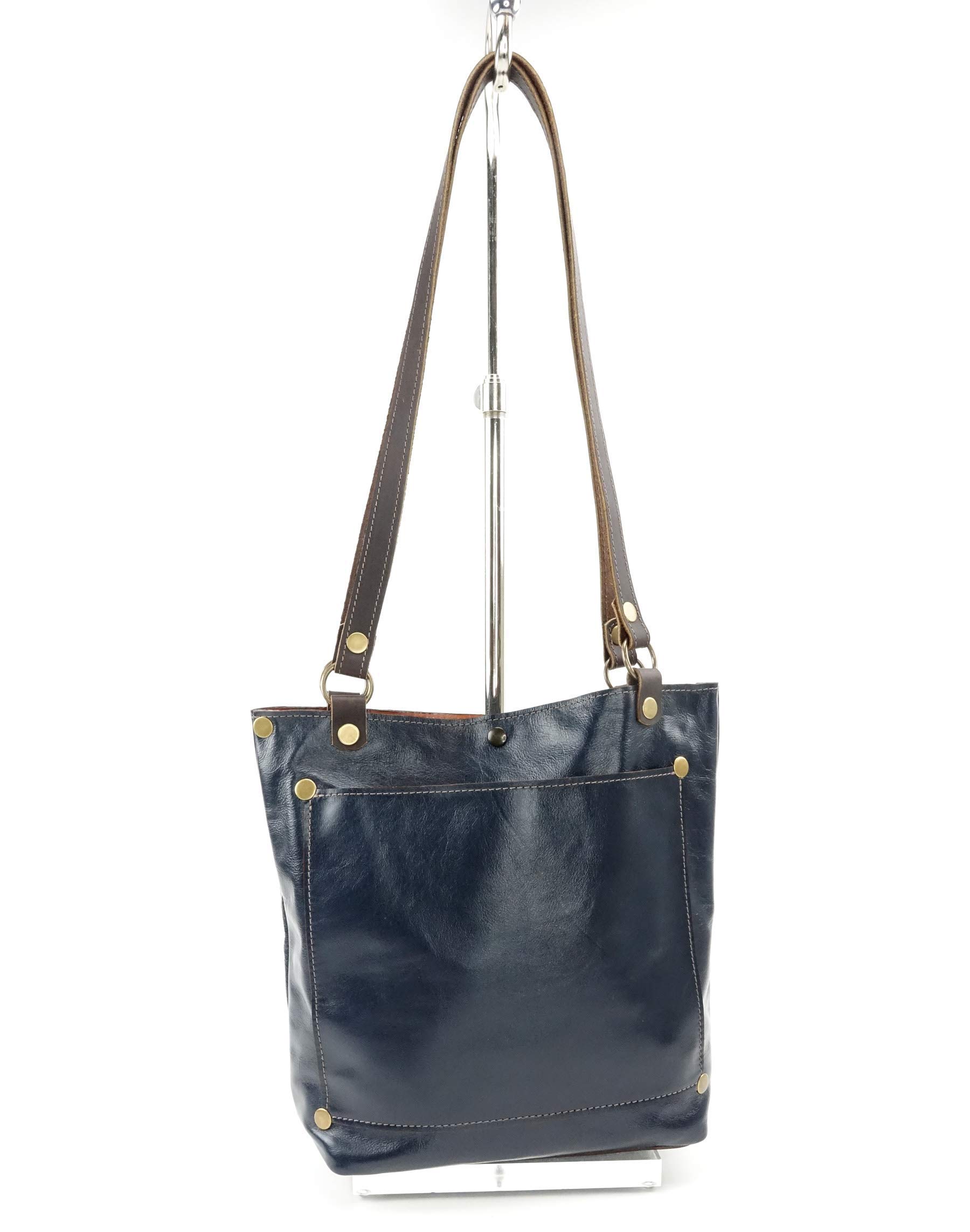 Stylish Navy Blue Leather Shoulder Tote Bag for Women - Perfect for Work, Travel & Everyday Use