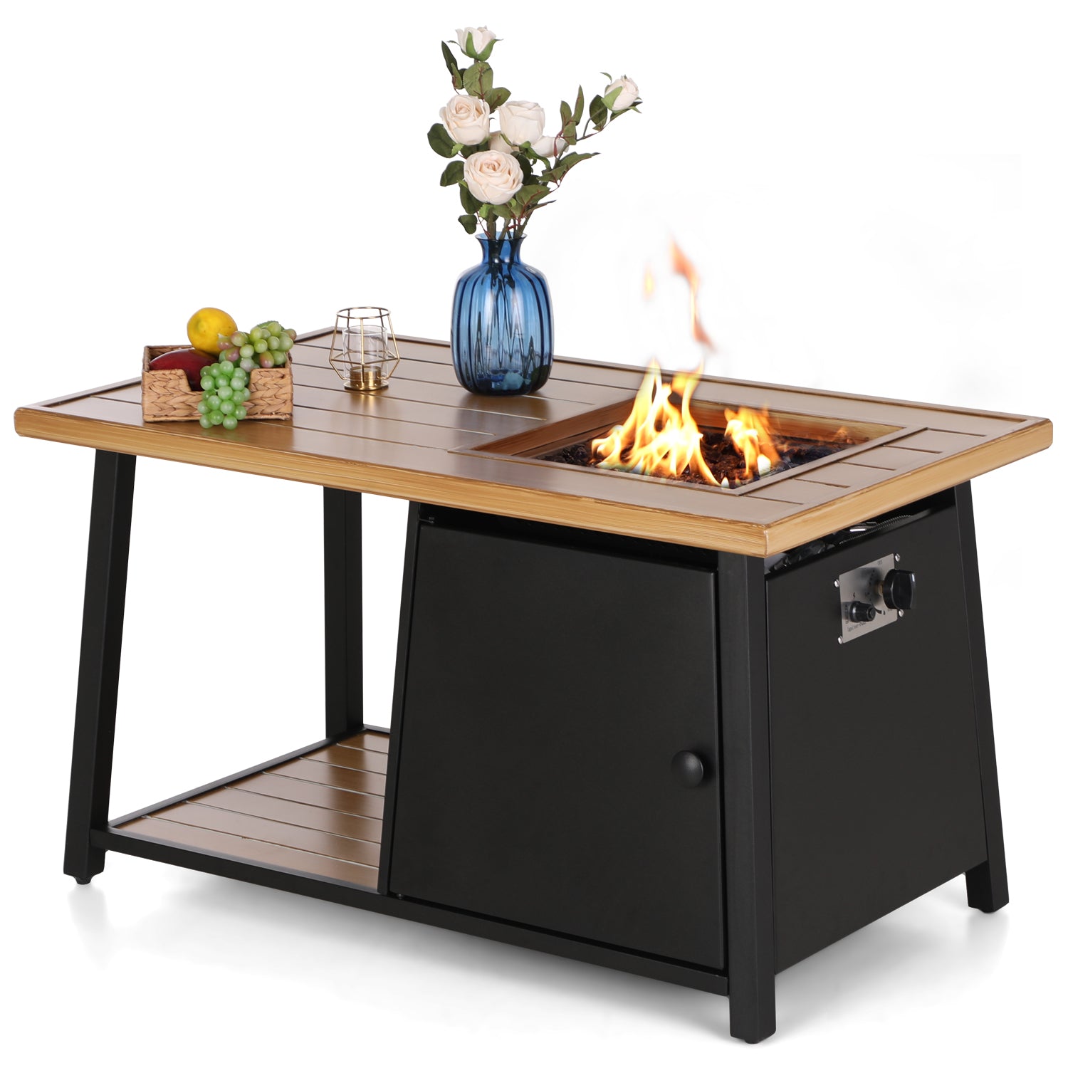 Sophia & William 46 x 26 Inch Outdoor Patio Fire Pit Coffee Table - 50,000 BTU Natural Gas Fire Pit with Wood-Look Tabletop - Perfect for Backyard Gatherings, Deck Relaxation & Evening Entertaining