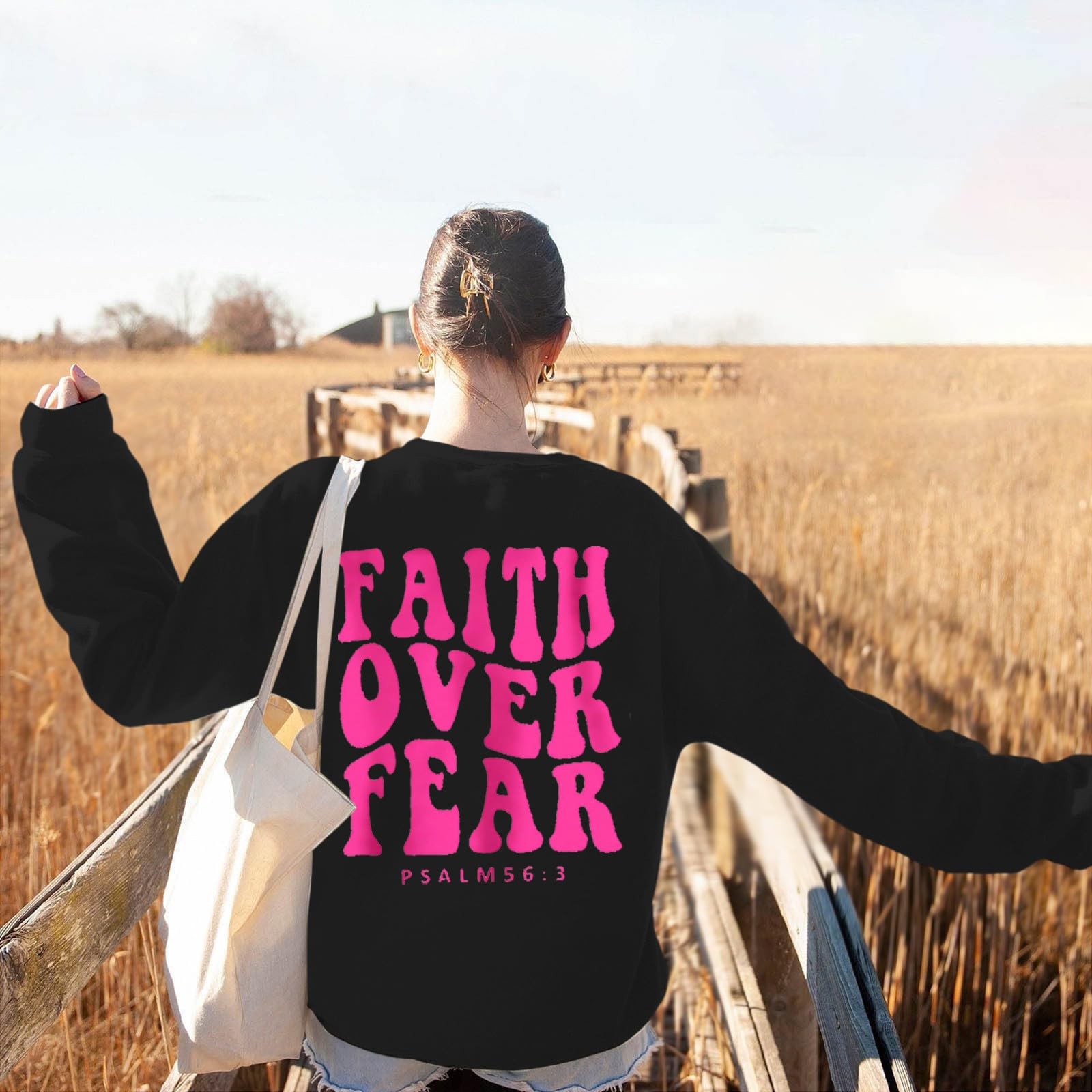 Faith Over Fear Oversized Sweatshirt for Women - Cozy Round Neck Pullover Hoodie with Long Sleeves | Perfect for Fall Fashion, Casual Outfits & Lounge Wear