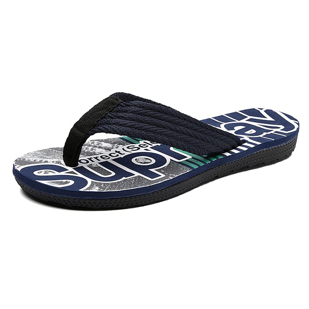 **Men's Soft Canvas Flip Flop Sandals - Non-Slip Summer Beach Slippers for Outdoor, Pool & Casual Wear - Comfortable Thong Sandals with Soft Toe Post (Blue, Size EU 45) - Perfect for Beach Trips, Lounging & Vacation**