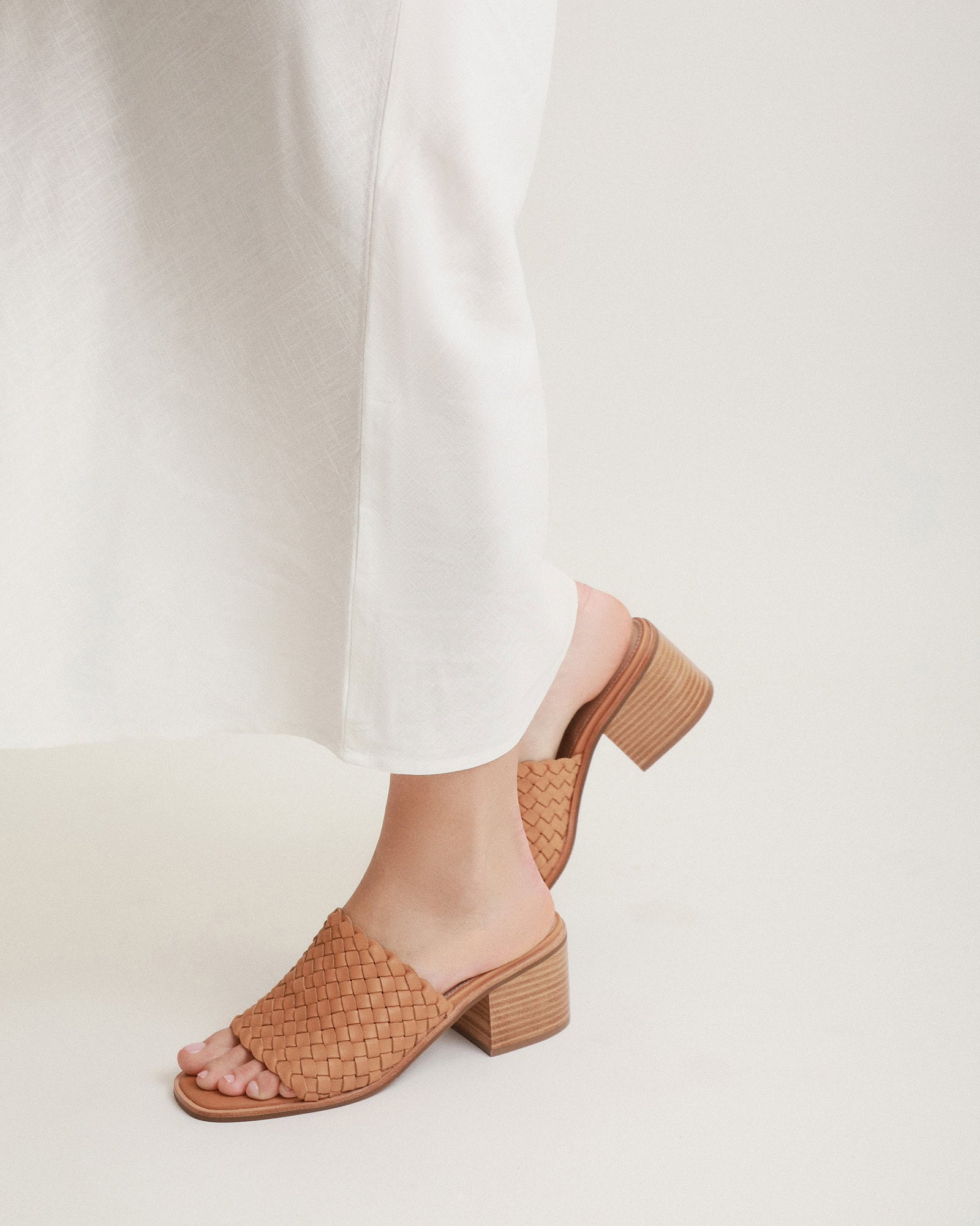 WHALER Women's Mid Heel Sandals - Genuine Tan Leather Comfortable Summer Dress Shoes for Beach, Wedding & Casual Outings