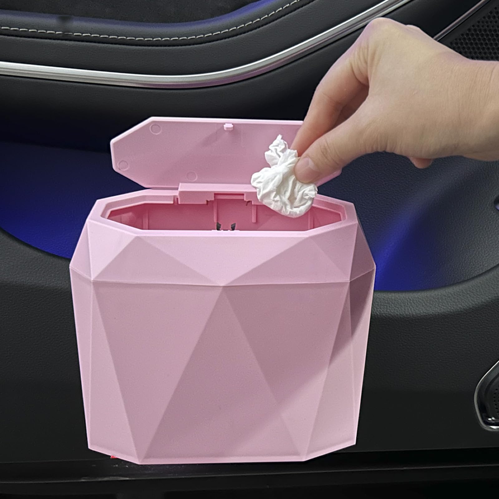 LSYOMNE 13 Gallon Trash Can with Lid - Pink, Includes 60pcs Leakproof Trash Bags & Organizer | Odor Control Kitchen Garbage Bin for Home, Office, Bathroom & Car | Space Saving Design with Secure Lid