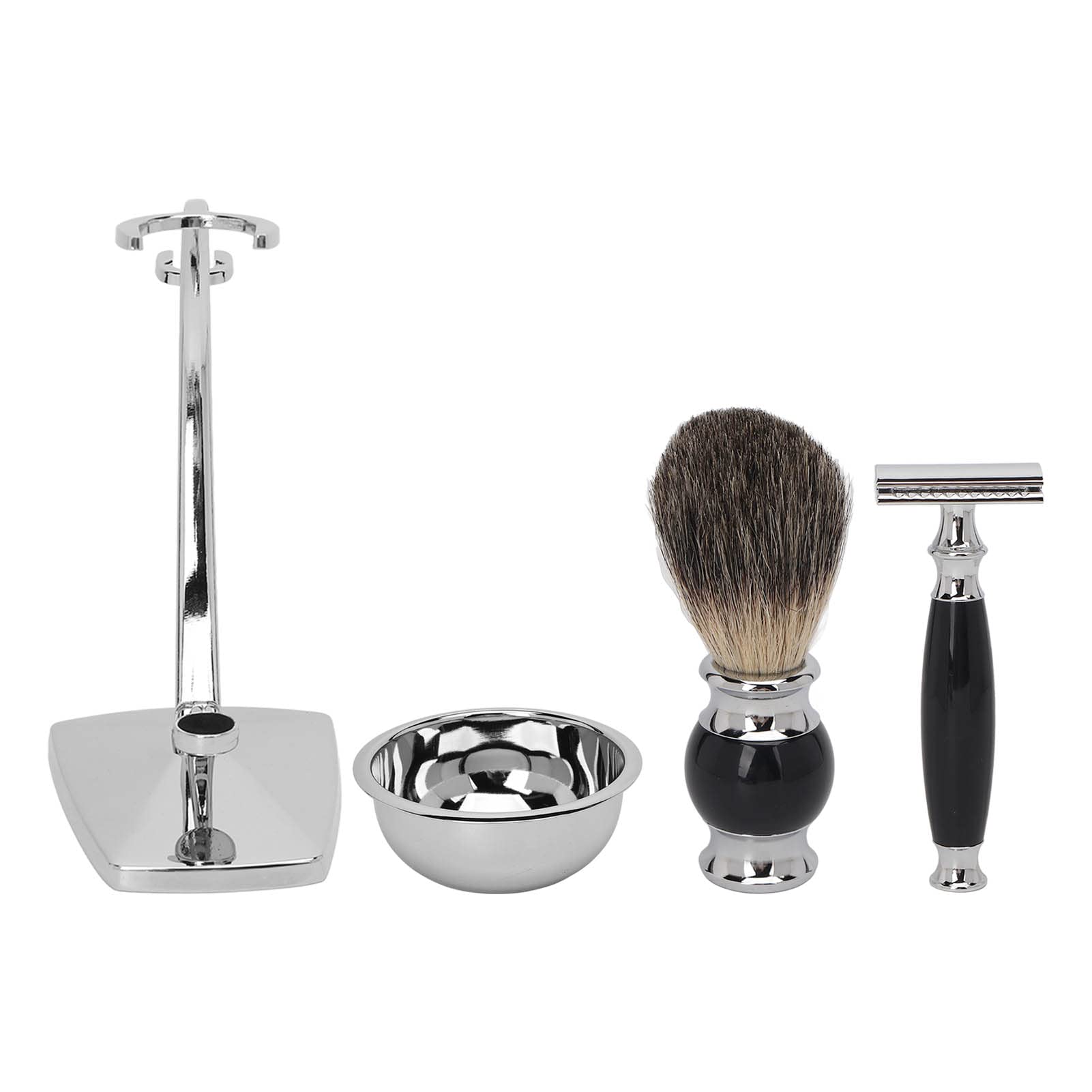 Premium Men's Shaving Brush Kit - 4-in-1 Stainless Steel Bowl with Razor Holder & Soft Bristle Brush for Smooth Beard Removal | Ideal Father's Day Gift Set for Men | Perfect for Home Grooming & Travel Shaving Essentials