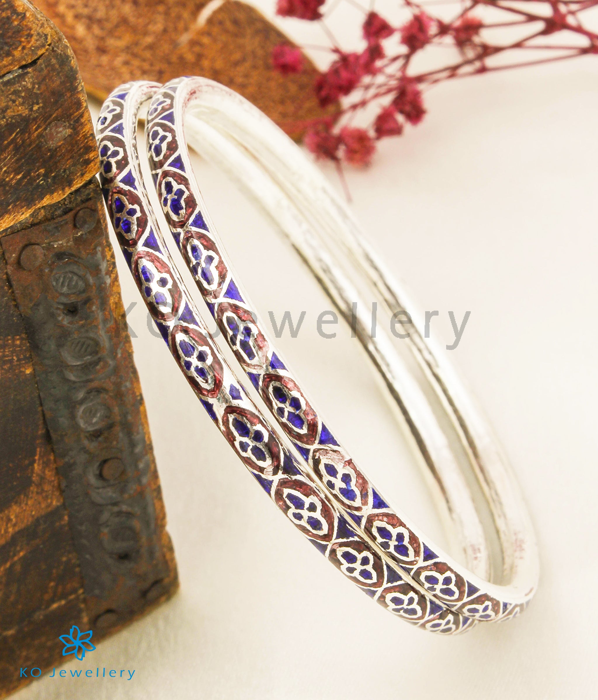 Chittara Silver Meenakari Bangles - Handmade Indian Jewelry for Women (Brown/Blue, Size 2.4) | Traditional Wedding Accessories & Ethnic Fashion Statement