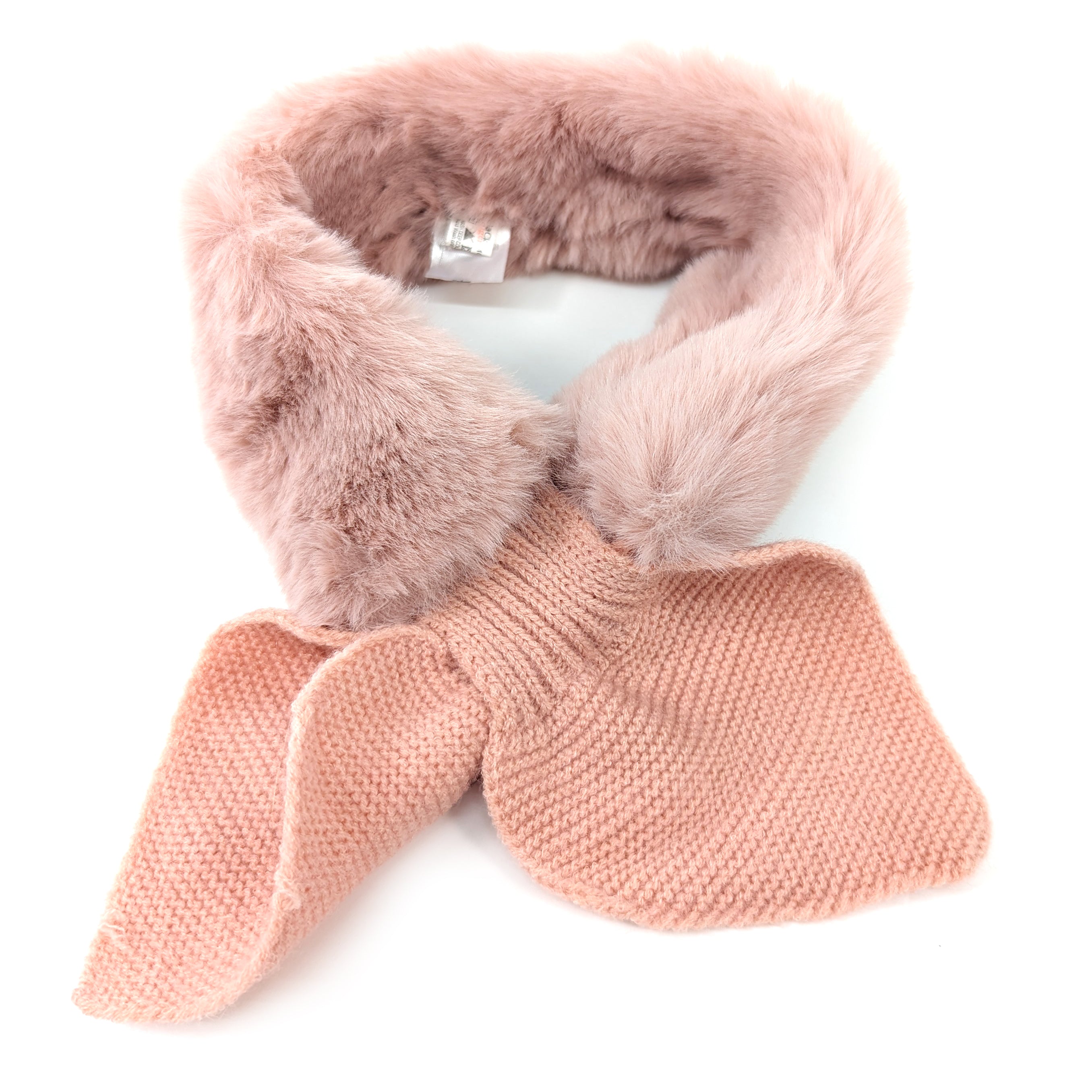 Bela Bela Knitted Tie Faux Fur Collar - Dusky Pink Women's Fashion Accessory for Winter Outfits & Holiday Parties