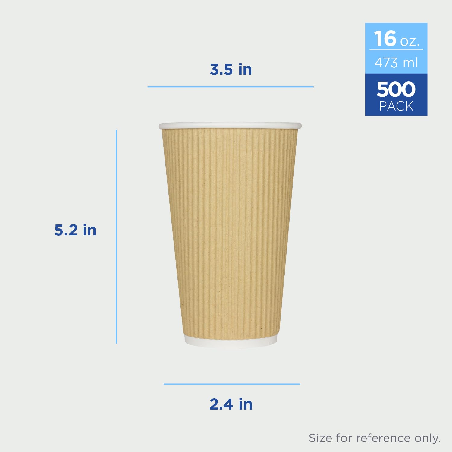 16oz Ripple Insulated Coffee Cups [500 Count] - Double Poly Lined Kraft Paper Hot Cups for Coffee, Tea & Hot Chocolate - Ideal for Coffee Shops, Offices & Catering Events (C-KRC516)
