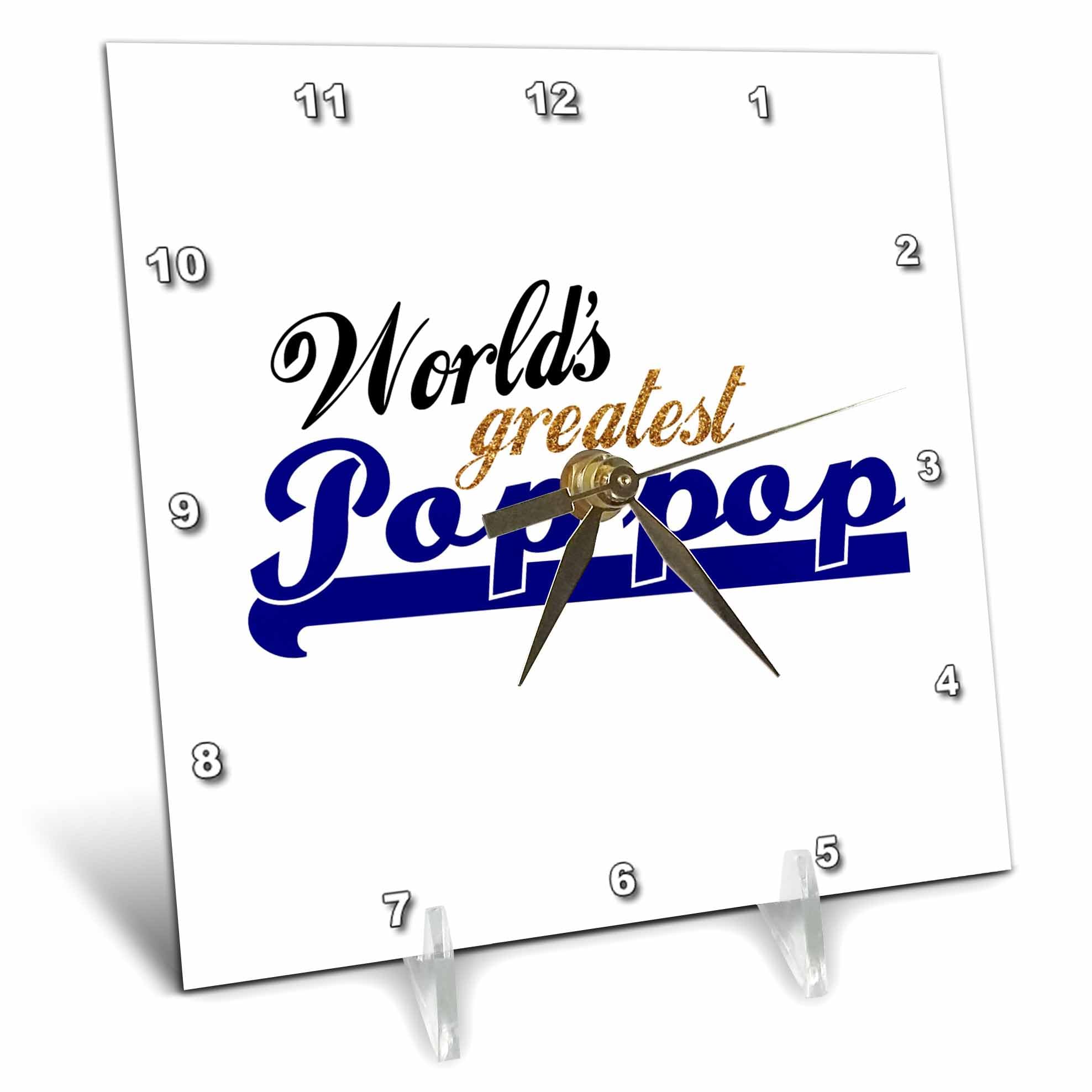 3dRose Worlds Greatest Pop-Pop Grandfather Clock - 6x6 Inch Desk Clock for Granddad Appreciation Gifts | Perfect for Father's Day, Birthday & Retirement Presents | Office & Home Decor