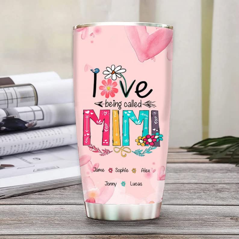 Personalized Grandma Tumbler with Custom Grandkid Names - Stainless Steel Insulated Cup for Mom - Custom Engraved Drinkware - Perfect Gift for Mother's Day, Birthday & Christmas - Great for Coffee, Tea & Cold Drinks at Home or Office