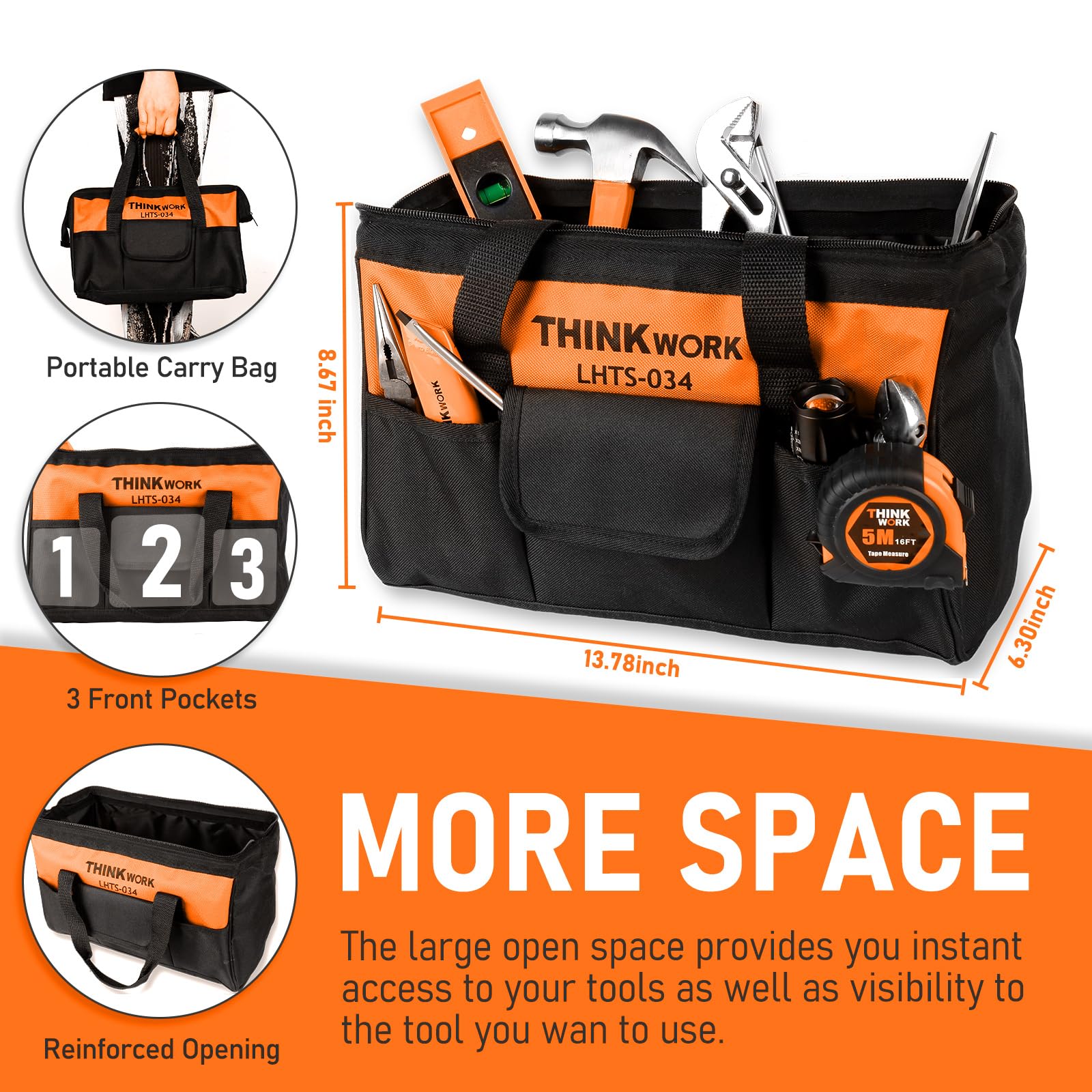 THINKWORK 207-Piece Home Repair Tool Kit - Portable General Household Hand Tools Set with 13'' Wide Mouth Tool Bag - Ideal for DIY Projects, Home Maintenance & Handyman Work - Perfect Gift for Men, Fathers & Homeowners - Great for Garage, Workshop & Emergency Repairs