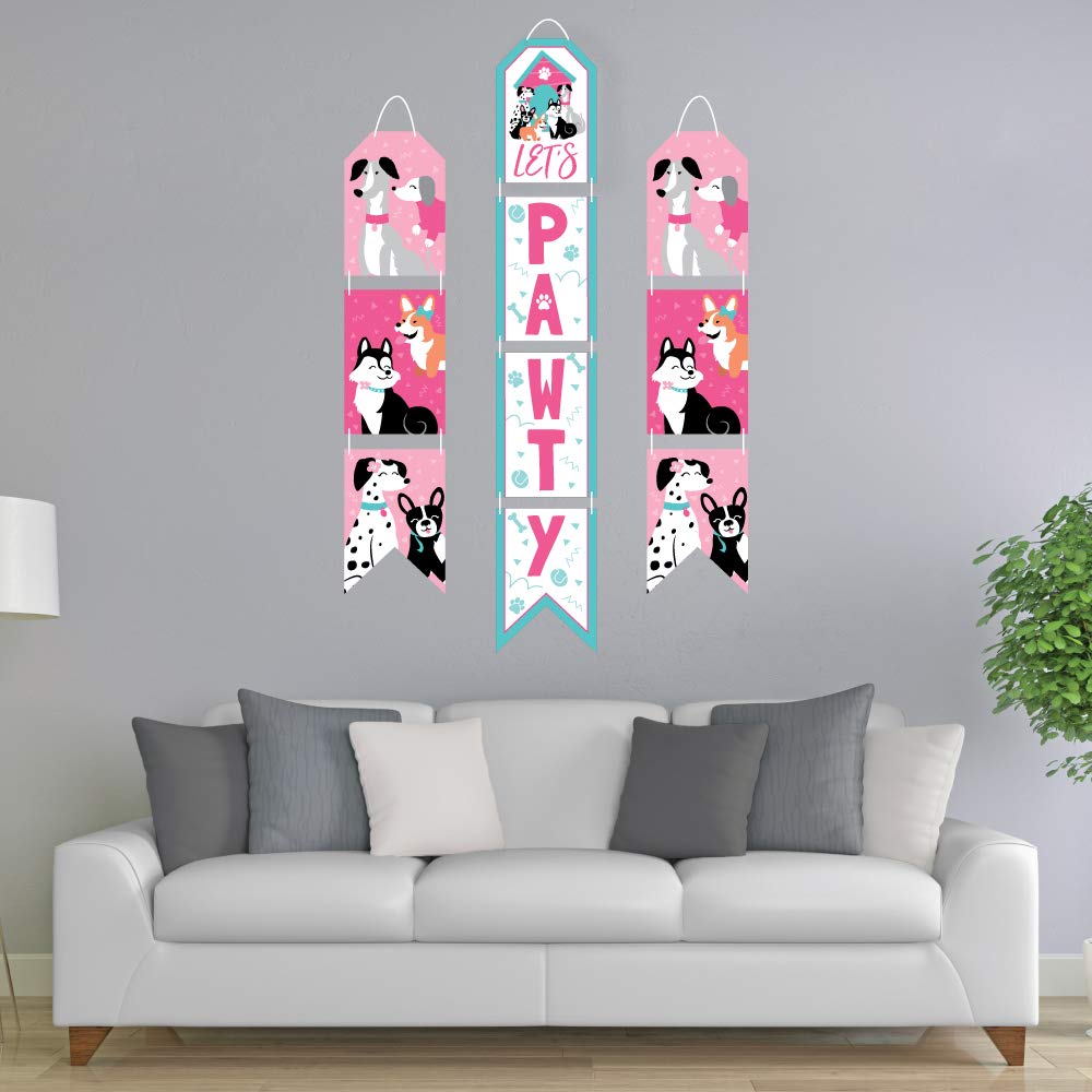 Pink Dog Themed Vertical Hanging Paper Door Banner - Pawty Like a Puppy Girl Wall Decoration Kit for Baby Showers & Birthday Parties | Indoor Pet Celebration Decor for Puppy Lovers & Dog-Themed Events