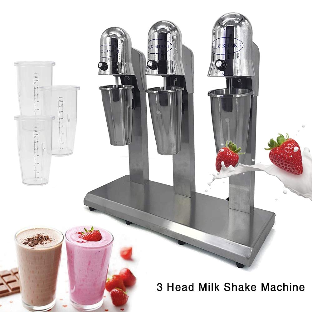 Commercial Electric Milkshake Maker - 110V 18000 RPM 3-Head Stainless Steel Drink Mixer for Juice, Tea & Smoothies - Includes 6pcs 800ml Cups & 2-Speed Adjustable - Perfect for Restaurants, Cafes & Smoothie Shops