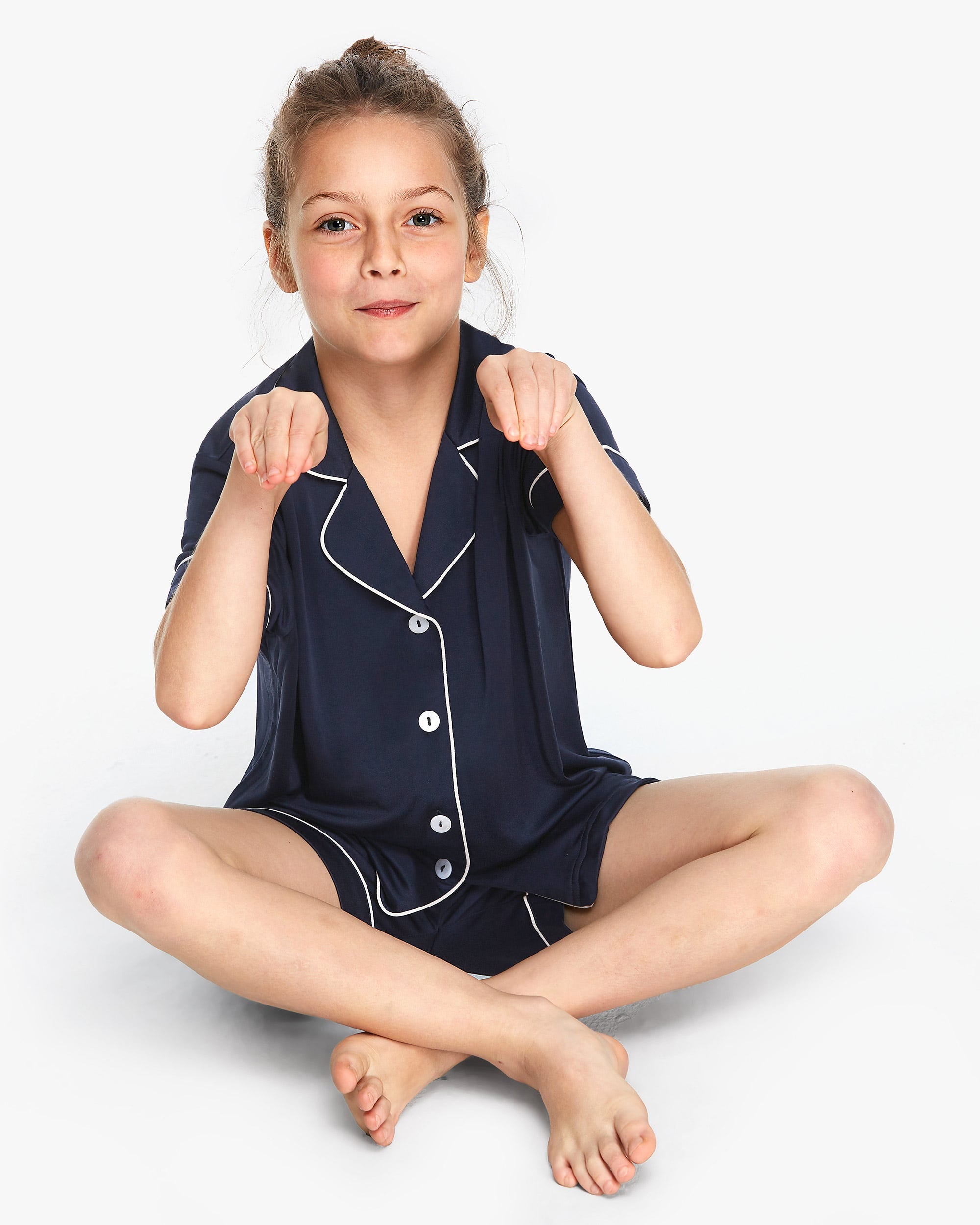 Luxury Kids Silk Pajama Set - Navy Blue Knitted Sleepwear for Boys & Girls | Soft & Breathable Silk Fabric | Perfect for Bedtime, Lounging & Special Occasions | LILYSILK Official