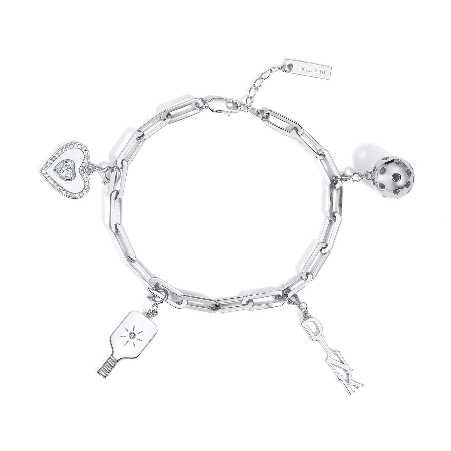 Charming Silver Pickleball Bracelet for Women with 4 Themed Charms - Perfect Gift for Pickleball Lovers, Graduation, Birthdays & Special Occasions | Wear to Games, Tournaments or as Stylish Everyday Jewelry