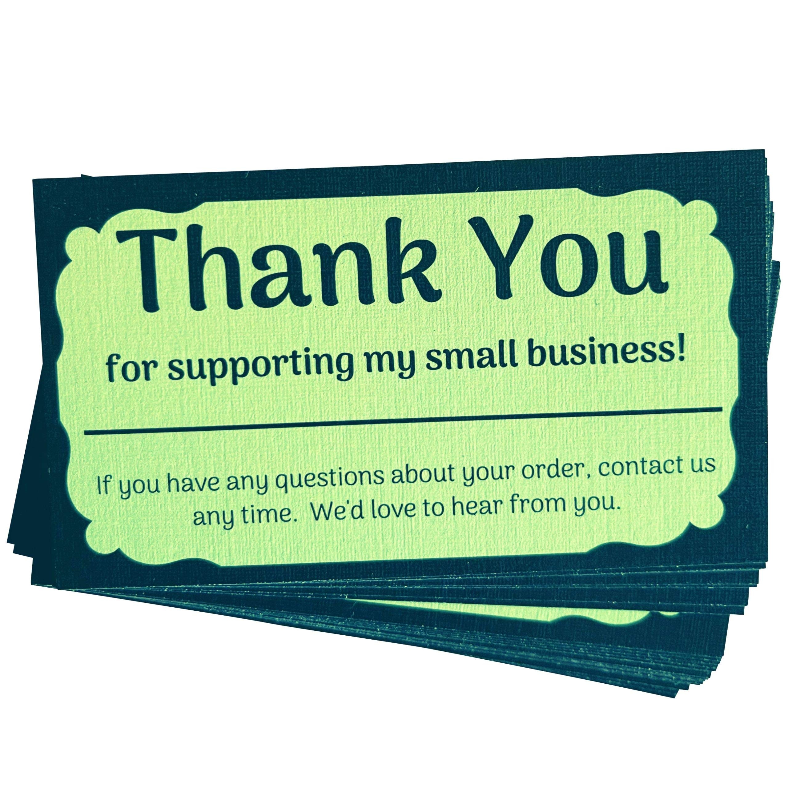 Whitman and Daughter 100-Pack Green Thank You Cards for Small Business (3.5x2 Inch) - Appreciation Notes for Customers, Perfect for Etsy Sellers, Handmade Shops & Small Business Packaging Inserts