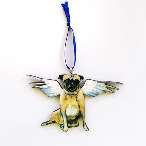 Handmade Angel Pug Christmas Ornament - USA Crafted Holiday Tree Decoration for Pet Lovers & Pug Owners - Perfect for Xmas Gifts, Home Decor & Festive Celebrations