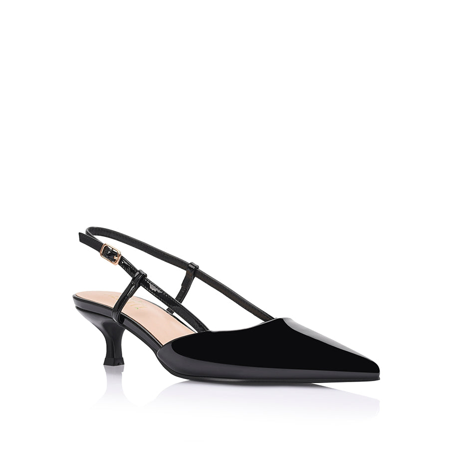 Lucas Slingback Kitten Heels - Black Patent Leather Women's Shoes for Work, Office & Special Occasions
