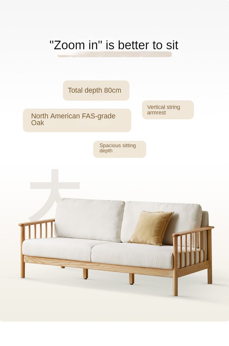 Solid Oak Wood Sofa with Premium Fabric Upholstery - Durable & Stylish Living Room Furniture for Home & Office Comfort
