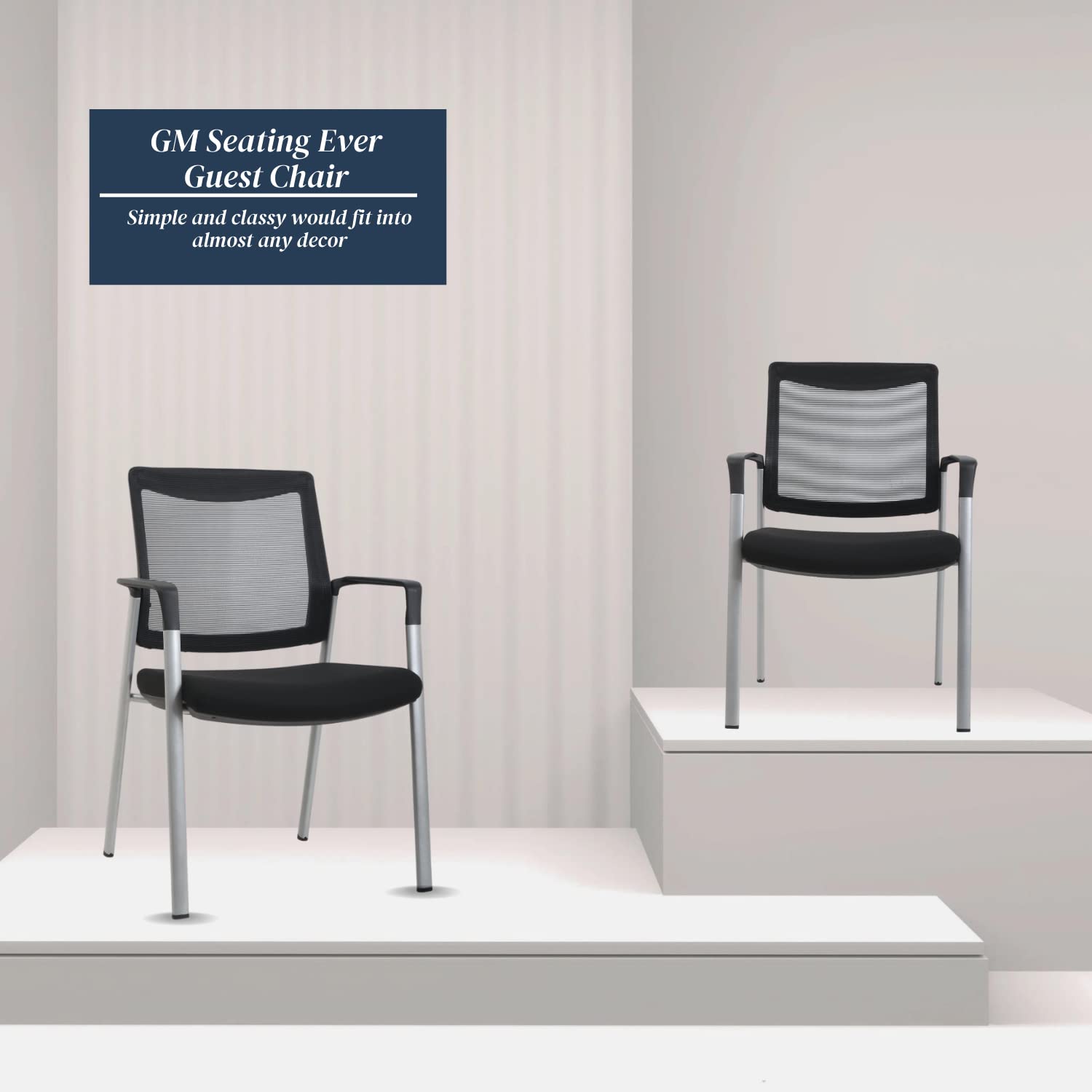 Ergonomic Executive Office Chair & Mesh Stacking Chairs with Armrests - 4 Pack Comfortable Fabric Seats for Guest Waiting Room, Lobby, Reception & Conference Meetings - Perfect for Offices, Home Workspaces & Business Meetings