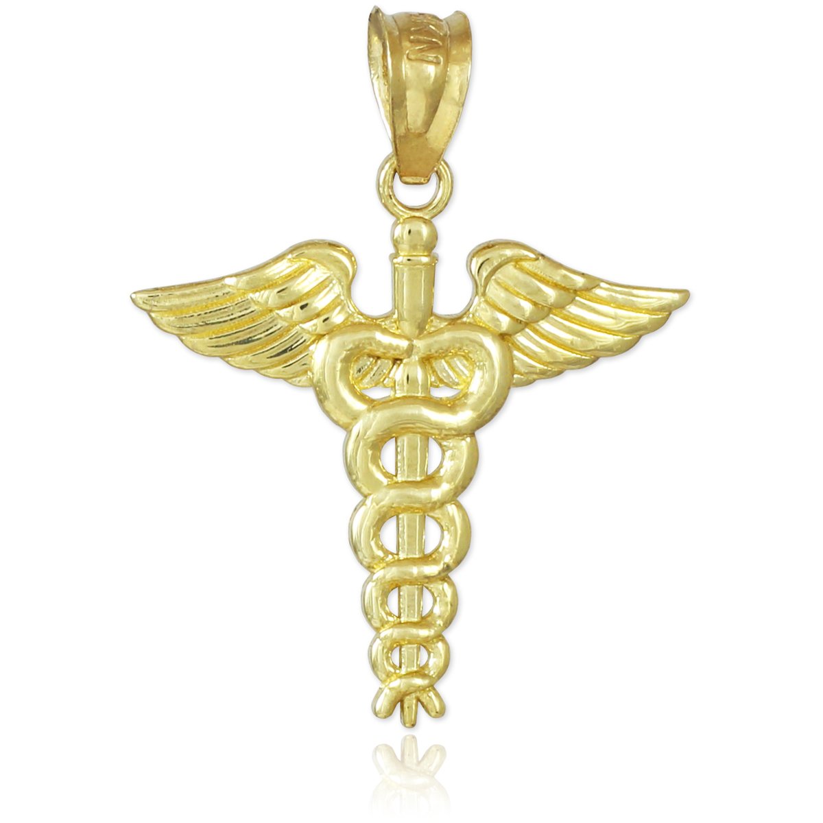 10k Gold Caduceus Charm Pendant Necklace for Medical Professionals