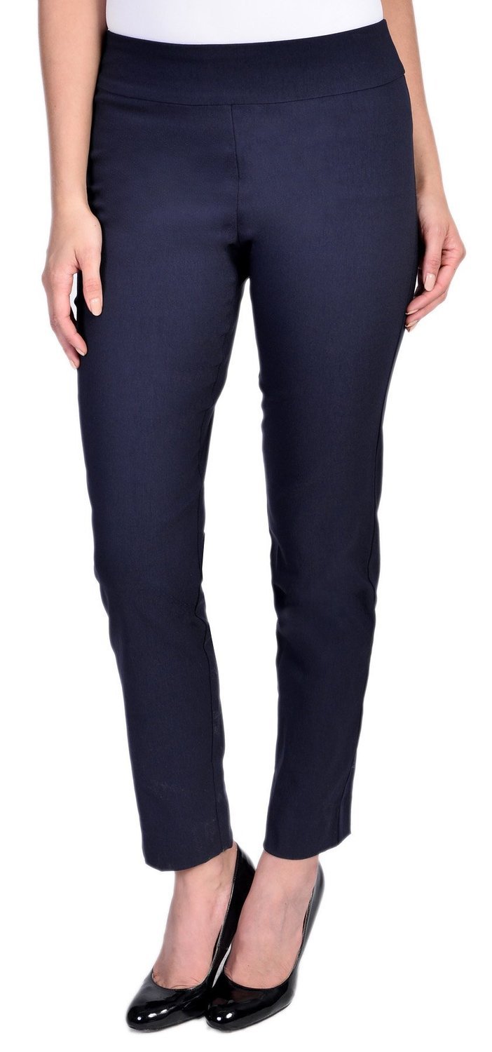 Krazy Larry Women's Comfortable Pull-On Ankle Pants - Navy Blue Size 6 | Stretchy Casual Pants for Work, Travel & Everyday Wear