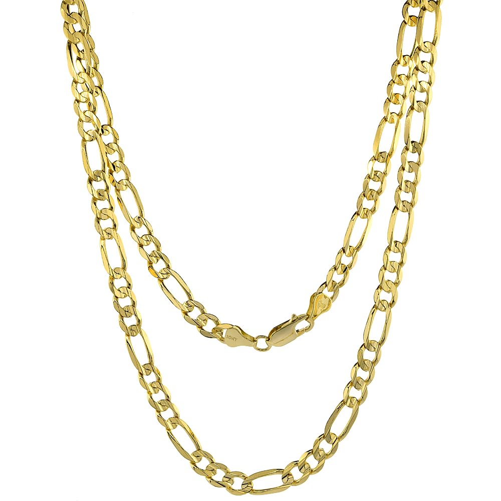 10K Solid Yellow Gold 6mm Figaro Chain Necklace & Bracelet Set for Men and Women - High Polish Concave Design (20-30 Inch) - Perfect for Gifts, Weddings, Anniversaries and Everyday Luxury Wear