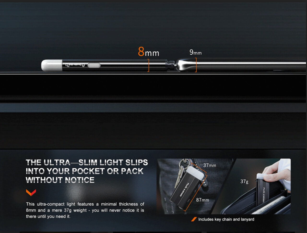 Fenix E SPARK Ultra Thin 10000mAh Power Bank with LED Flashlight - Portable Charger for Camping, Hiking & Emergency Use