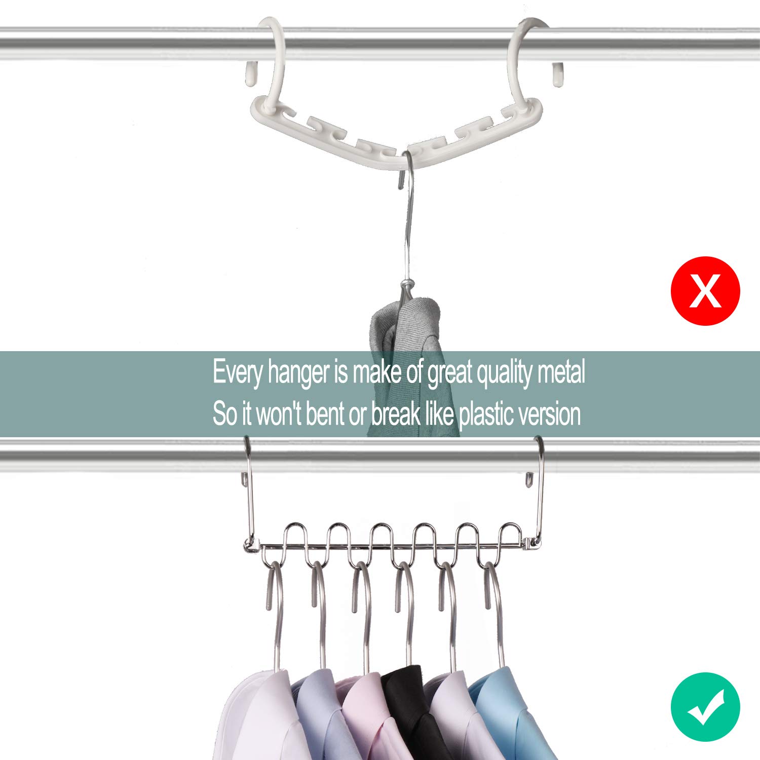 Meetu 9.5 Inch Space Saving Closet Organizer Hangers - Pack of 8 Magic Cloth Hangers for Wardrobe & Closet Organization System | Perfect for Small Spaces, Dorm Rooms & Travel Luggage