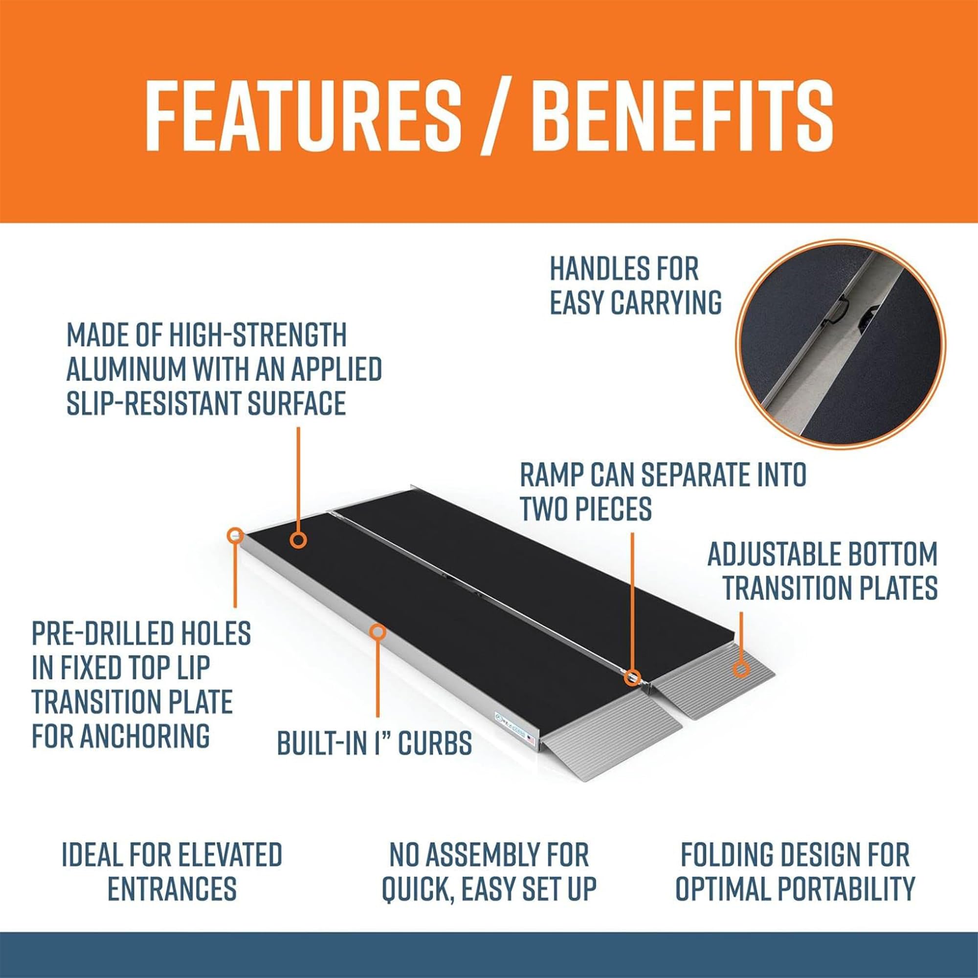 EZ-ACCESS 6 Ft Singlefold Portable Wheelchair Ramp with Slip-Resistant Surface & Self-Adjusting Transition Plates - Lightweight Aluminum Suitcase Ramp for Home, Vehicles, and Mobility Access