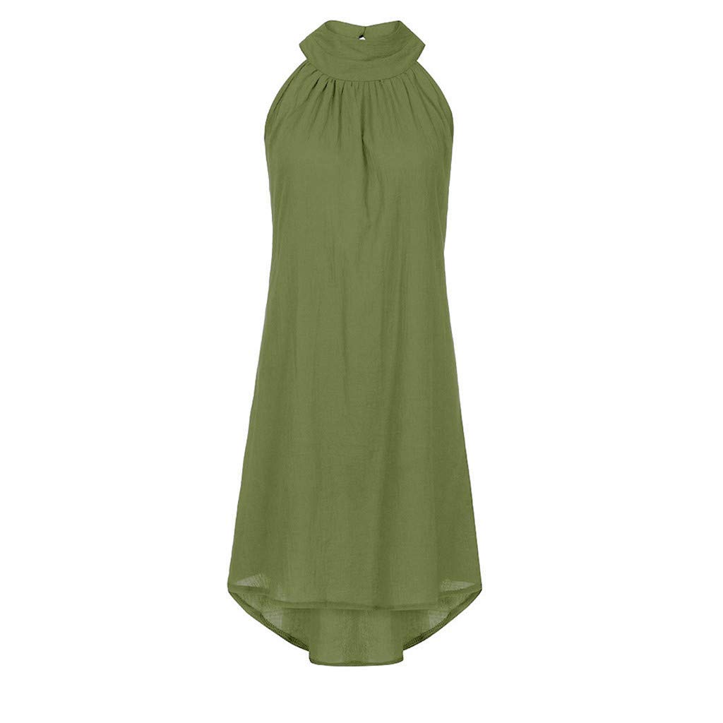 iOPQO Women's Summer Sleeveless Dress - Casual Elegant Beach Holiday Party Dress with Irregular Hem (Green, Size L) | Perfect for Vacations, Weddings & Outdoor Events