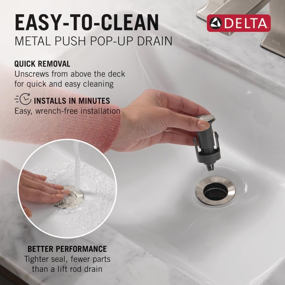 Delta Brushed Nickel Bathroom Faucet - 1.2 GPM Single Handle Sink Faucet with Pop-Up Drain for Modern Bathrooms