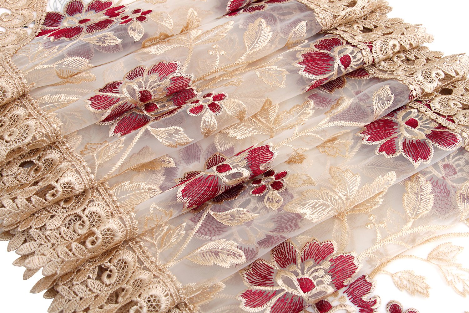 Elegant Burgundy Lace Table Runner - 13x54 Inch Wedding Dining Decor, Dresser Scarf for Bedroom & Buffet Table - Perfect for Romantic Dinners, Bridal Showers & Home Decor