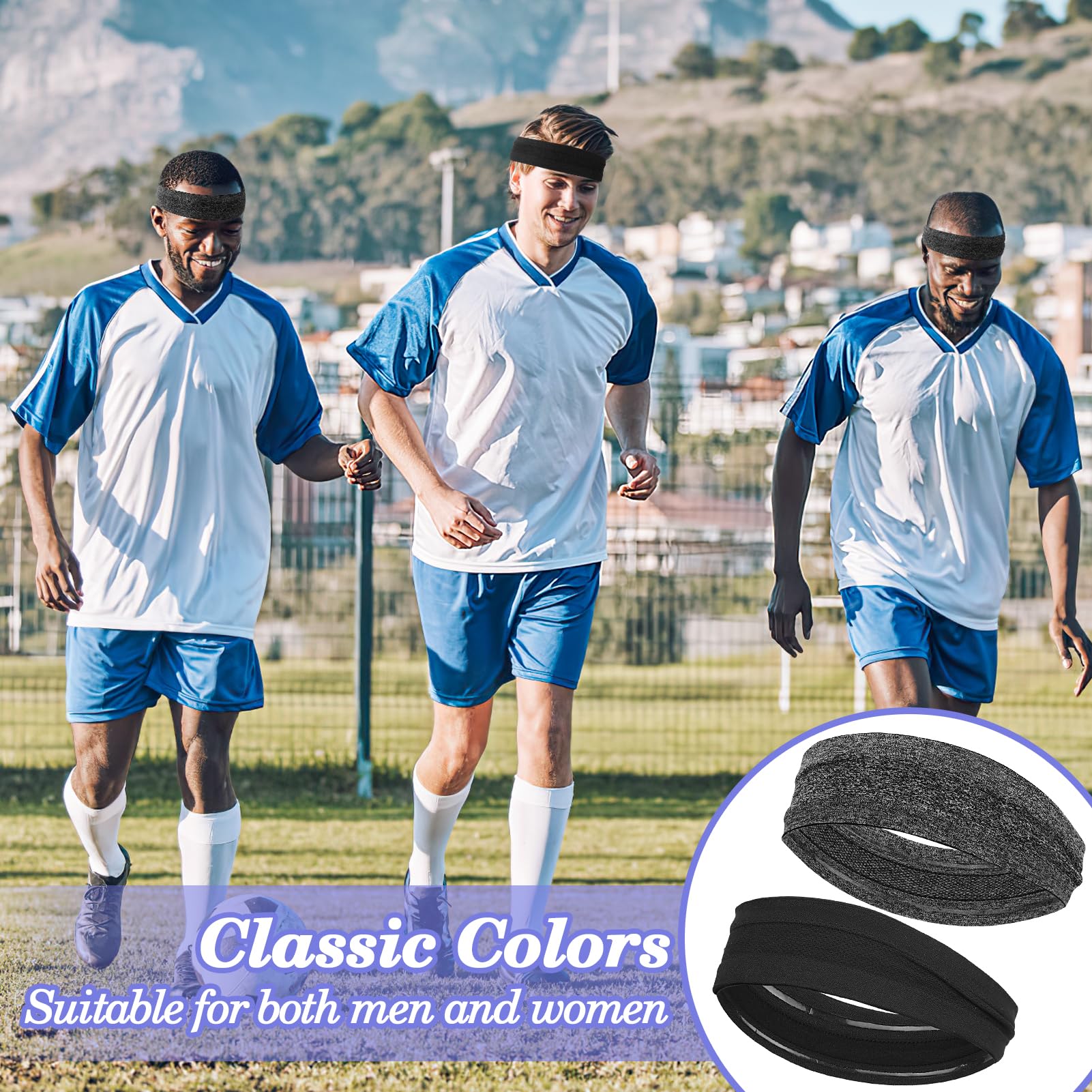 Non-Slip Silicone Headbands 6-Pack - Adjustable Sweat-Wicking Workout Headbands for Men & Women - Perfect for Yoga, Running, Gym & Fitness - Black & Grey Set