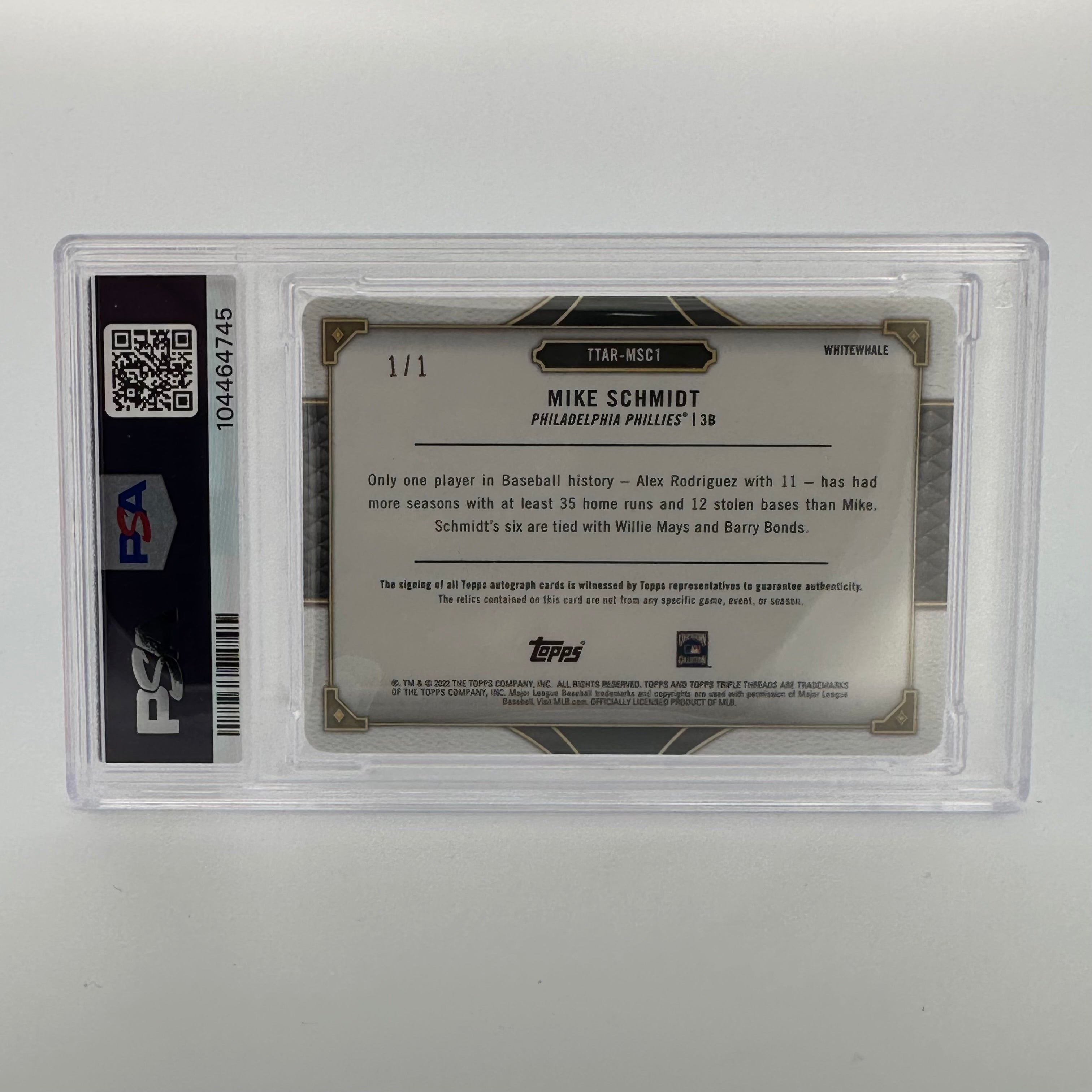 2022 Topps Triple Threads Mike Schmidt #MSC1 PSA 8 Auto Relic Black White Whale - Baseball Memorabilia for Collectors & Display Cases