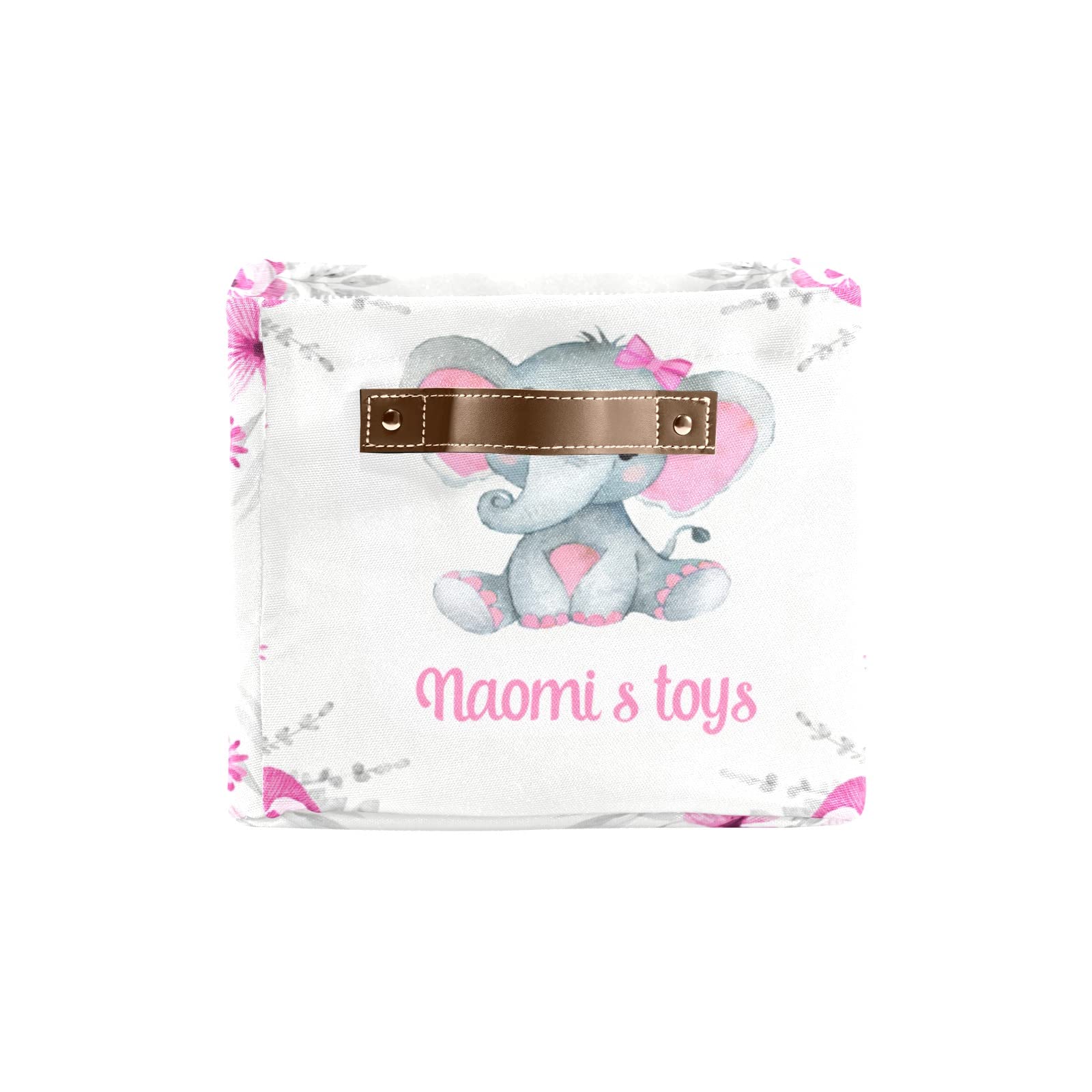 Personalized Pink Elephant Storage Bins with Handles - 1 Pack Organizer Baskets for Nursery, Closet, Shelves & Toy Storage | Perfect for Kids' Room Organization & Home Decor