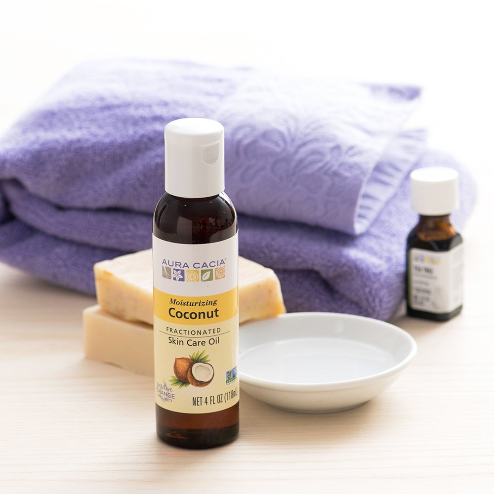 Aura Cacia Fractionated Coconut Oil for Skin Care - 4 Fl Oz | Moisturizing & Massage Oil for Face, Body & Hair | Pure & Lightweight Carrier Oil