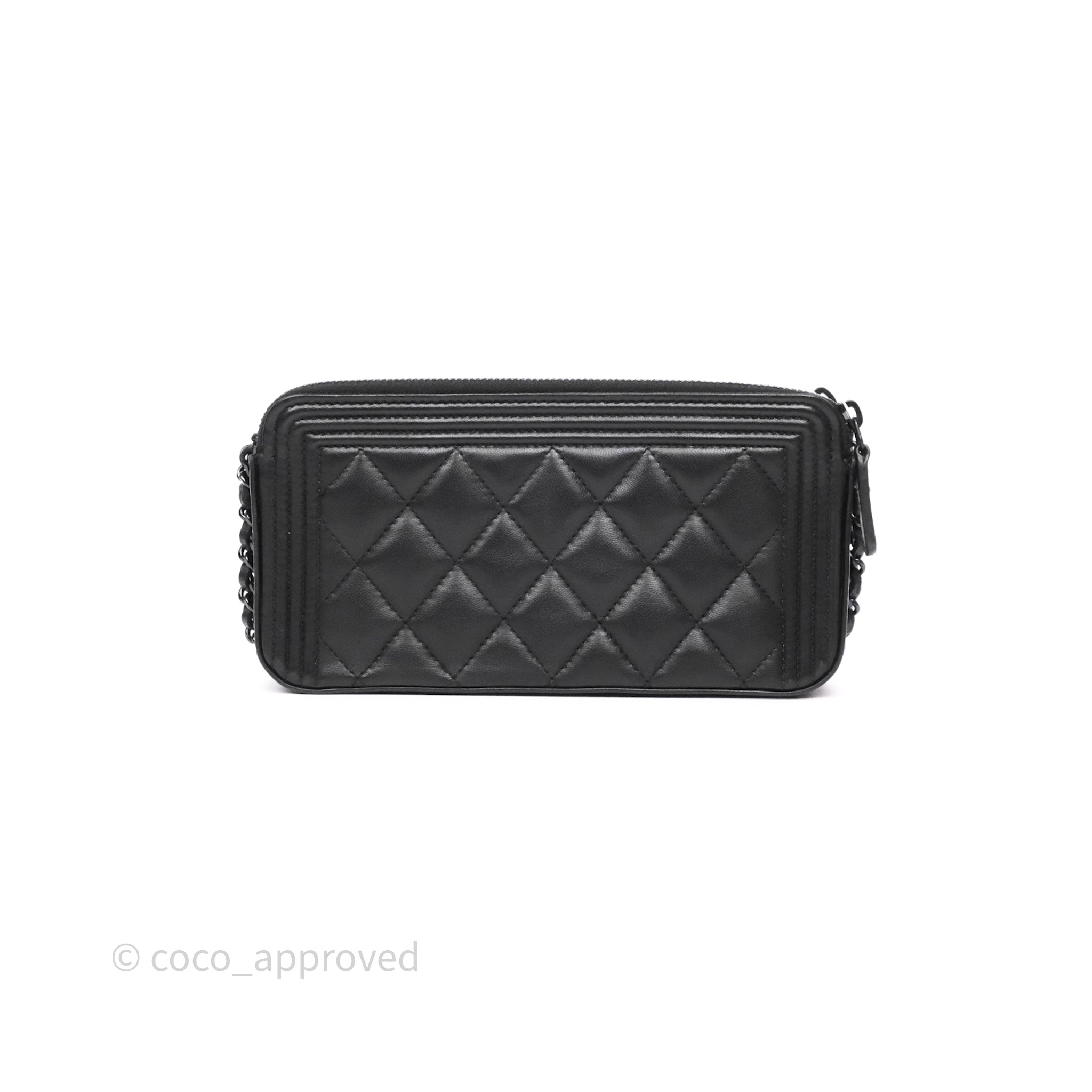 Chanel Boy Double Zip Clutch On Chain So Black Lambskin Leather Crossbody Bag - Perfect for Evening Parties, Date Nights & Luxury Fashion Accessories