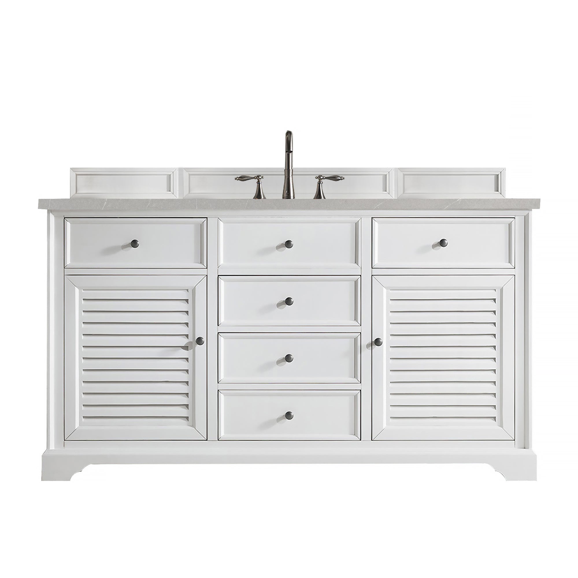 Savannah 60 Inch Single Bathroom Vanity Cabinet in Bright White with 3CM Eternal Serena Quartz Countertop - Perfect for Modern Master Bathrooms & Guest Bathroom Remodels