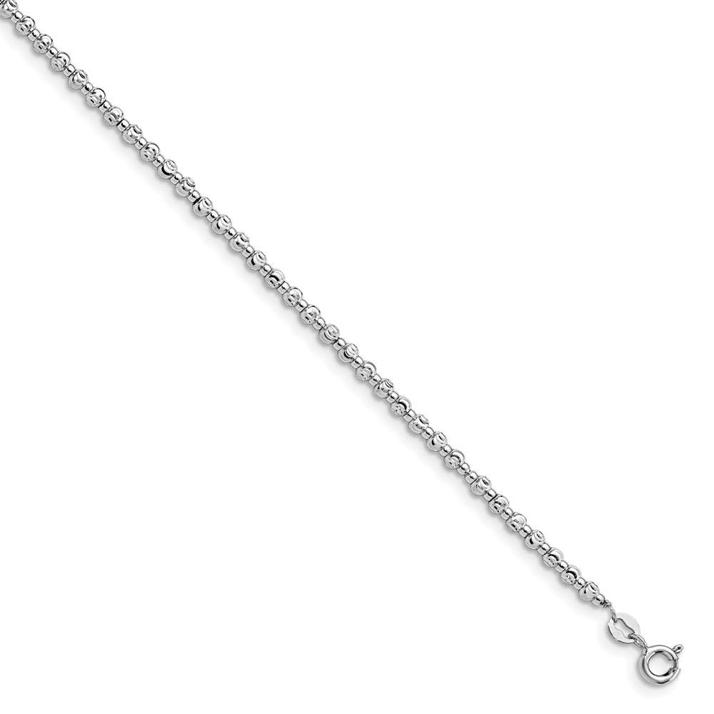 925 Sterling Silver Diamond-Cut Beaded 1 Inch Extension Anklet 9