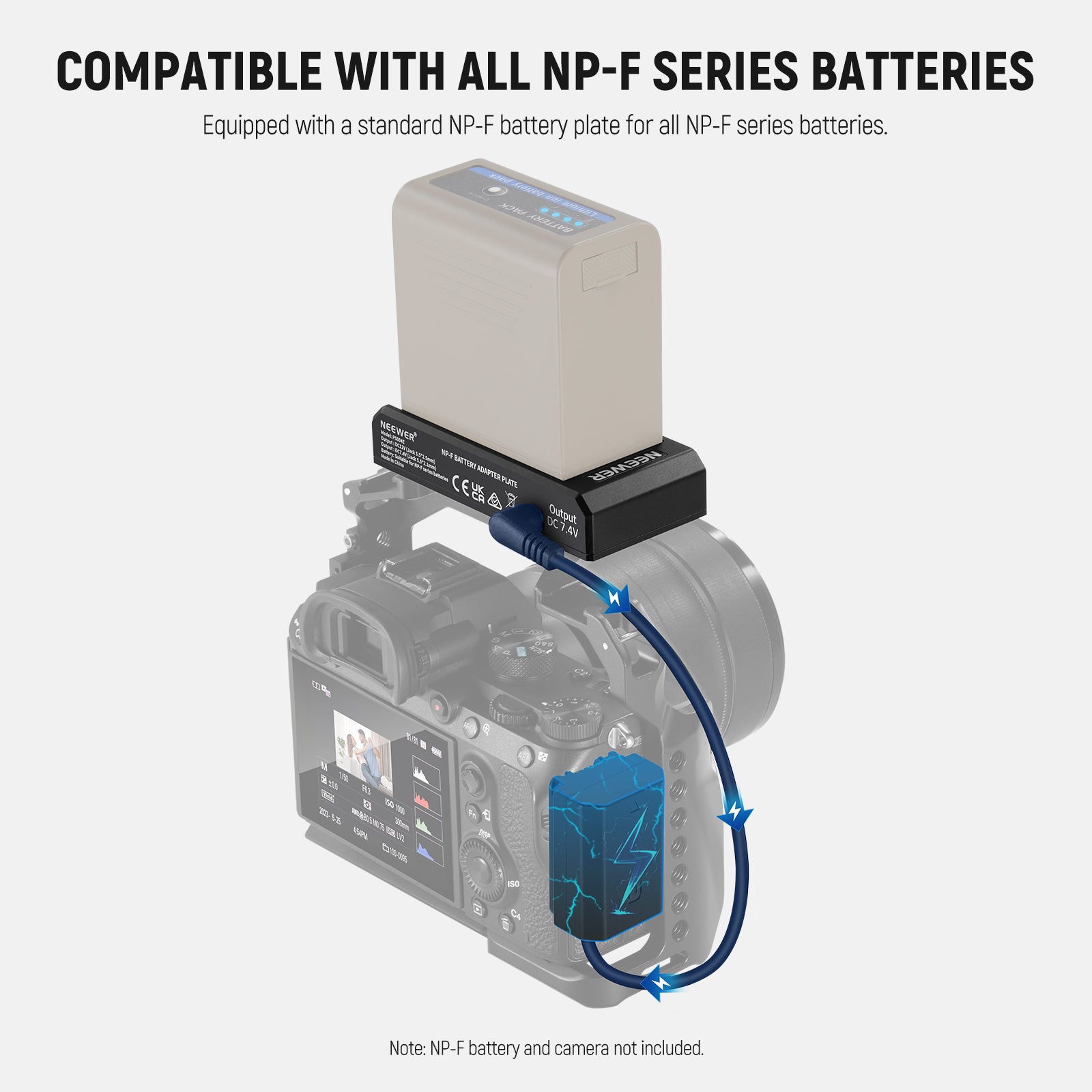 NEEWER PS004E NP-F Battery Adapter Plate with NP-FZ100 Dummy Battery - Power Your Sony Camera for Continuous Shooting & Video Recording
