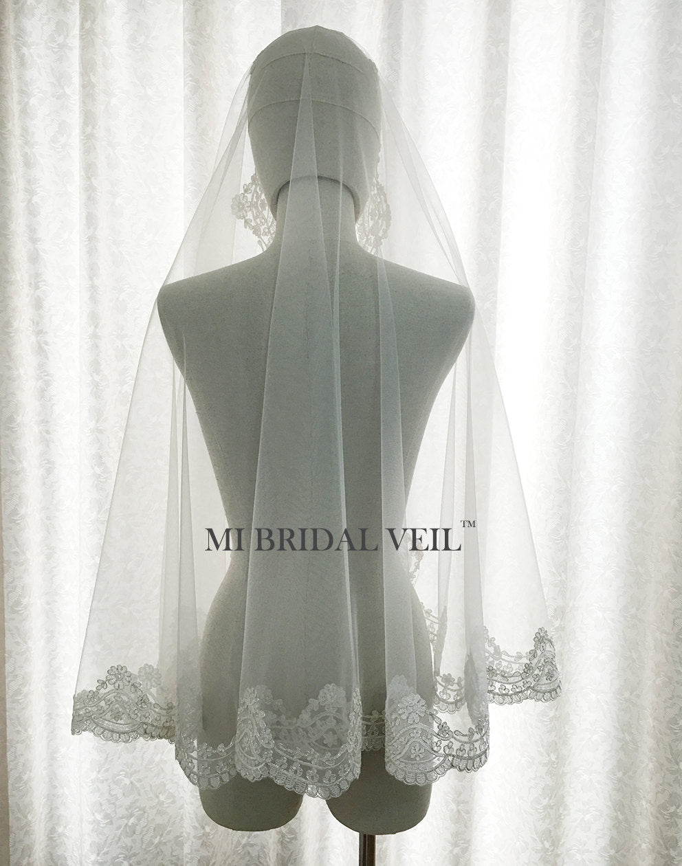 Elegant Mantilla Lace Wedding Veil - Vintage Inspired Bridal Veil for Romantic Weddings & Photo Shoots | Mi Bridal