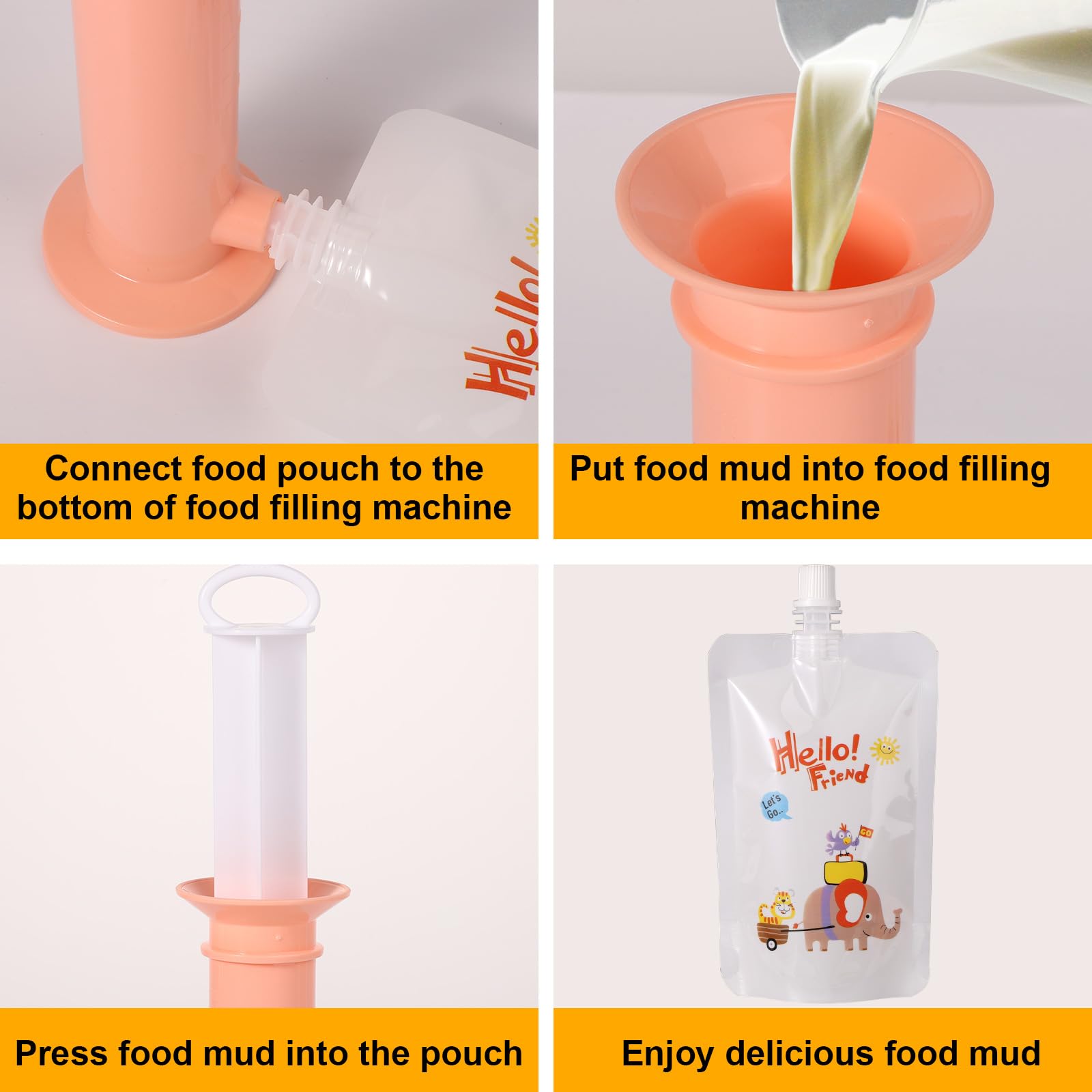 Organic Baby Food Pouches Filler Kit - Reusable & Refillable Baby Feeding Pouches with Filling Machine, Spoon & Cleaning Brush | Eco-Friendly Toddler Food Storage Solution for Homemade Purees, Snacks On-The-Go (Pink) | Perfect for Daycare, Travel & Mess-Free Feeding