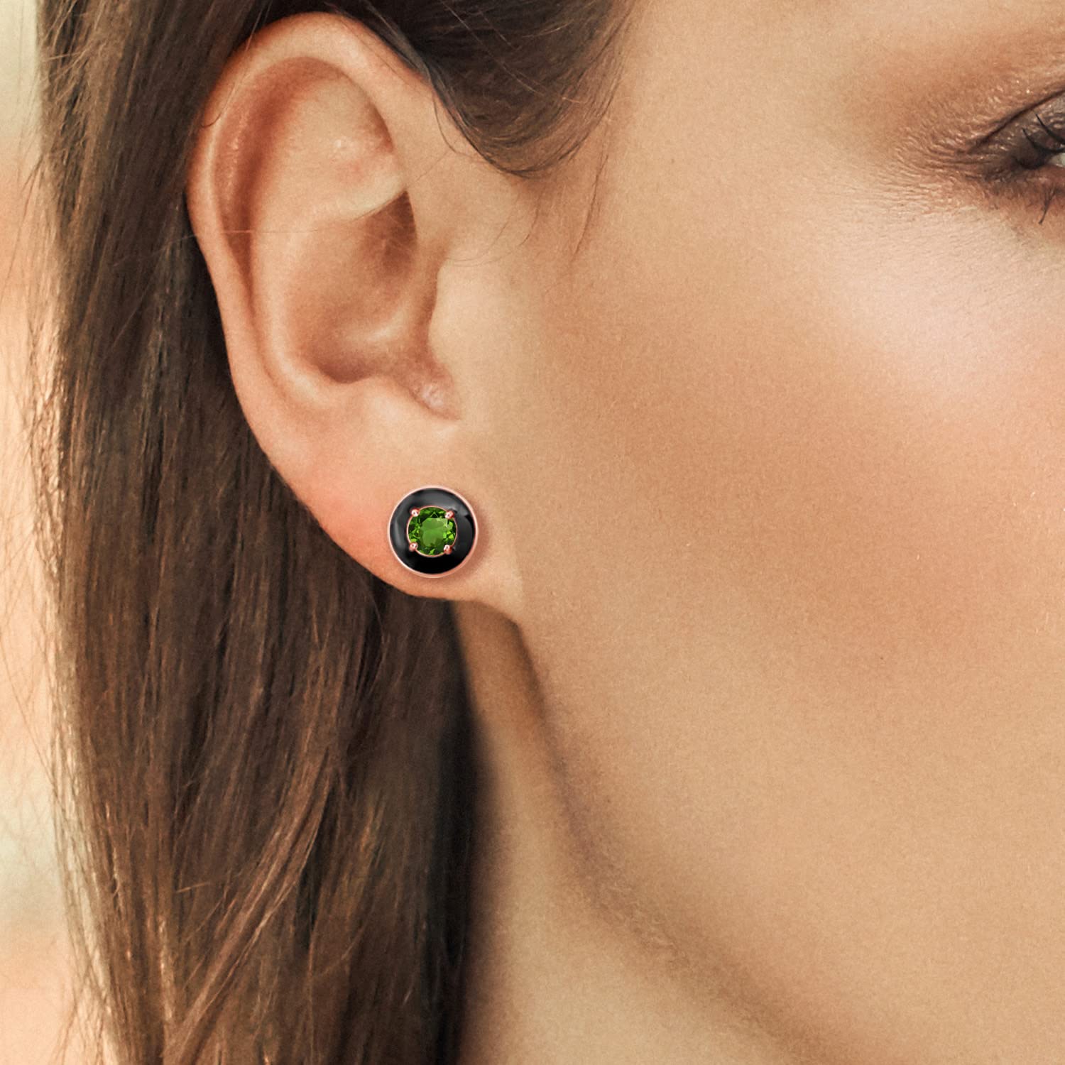 18K Gold Plated Sterling Silver 5MM Round Gemstone Birthstone Black Enamel Stud Earrings for Women & Men | Elegant Jewelry Gift for Birthday, Anniversary & Special Occasions