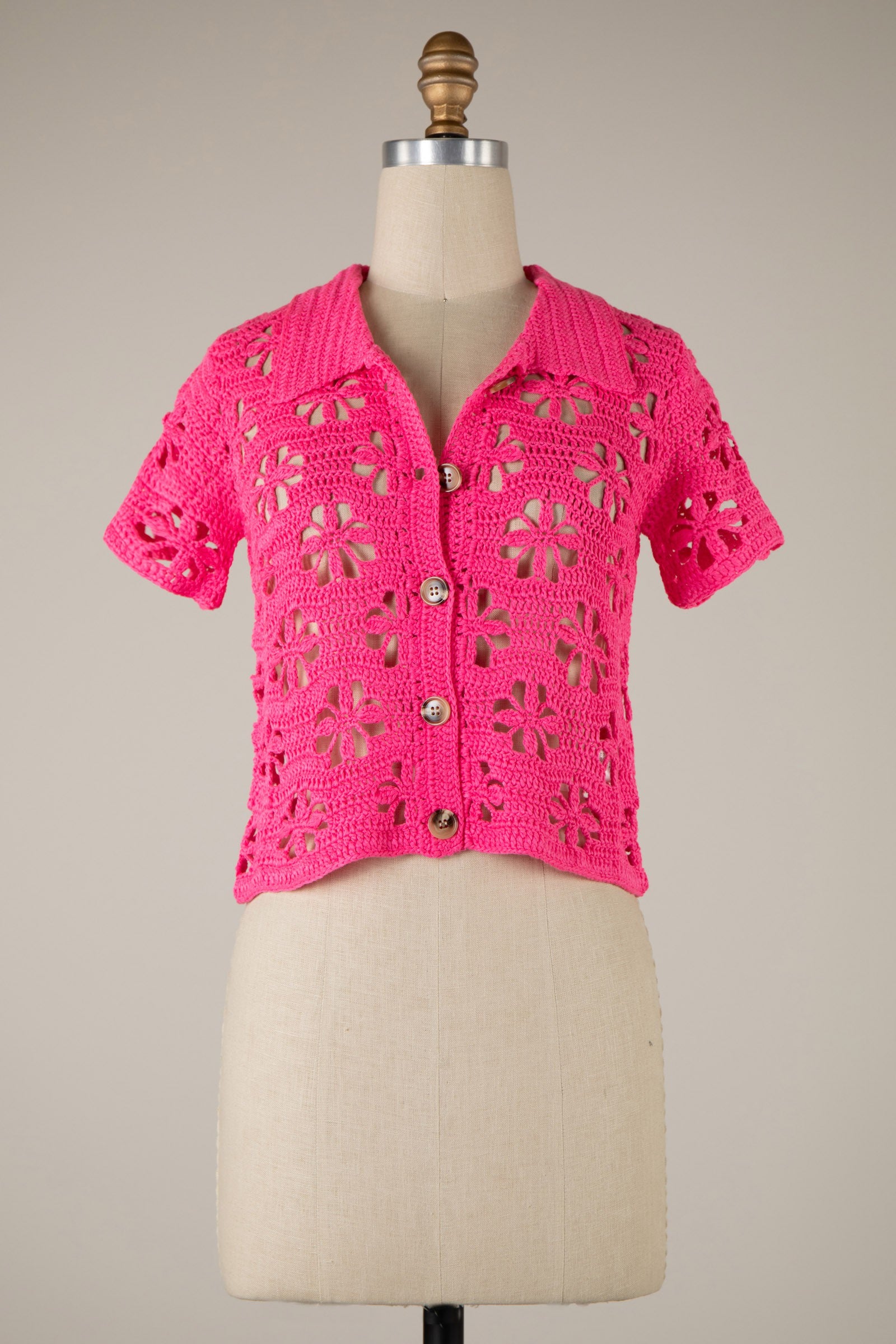 Crochet Flower Short Sleeve Cardigan - Women's Boho Summer Knitwear for Beach, Wedding & Casual Outfits