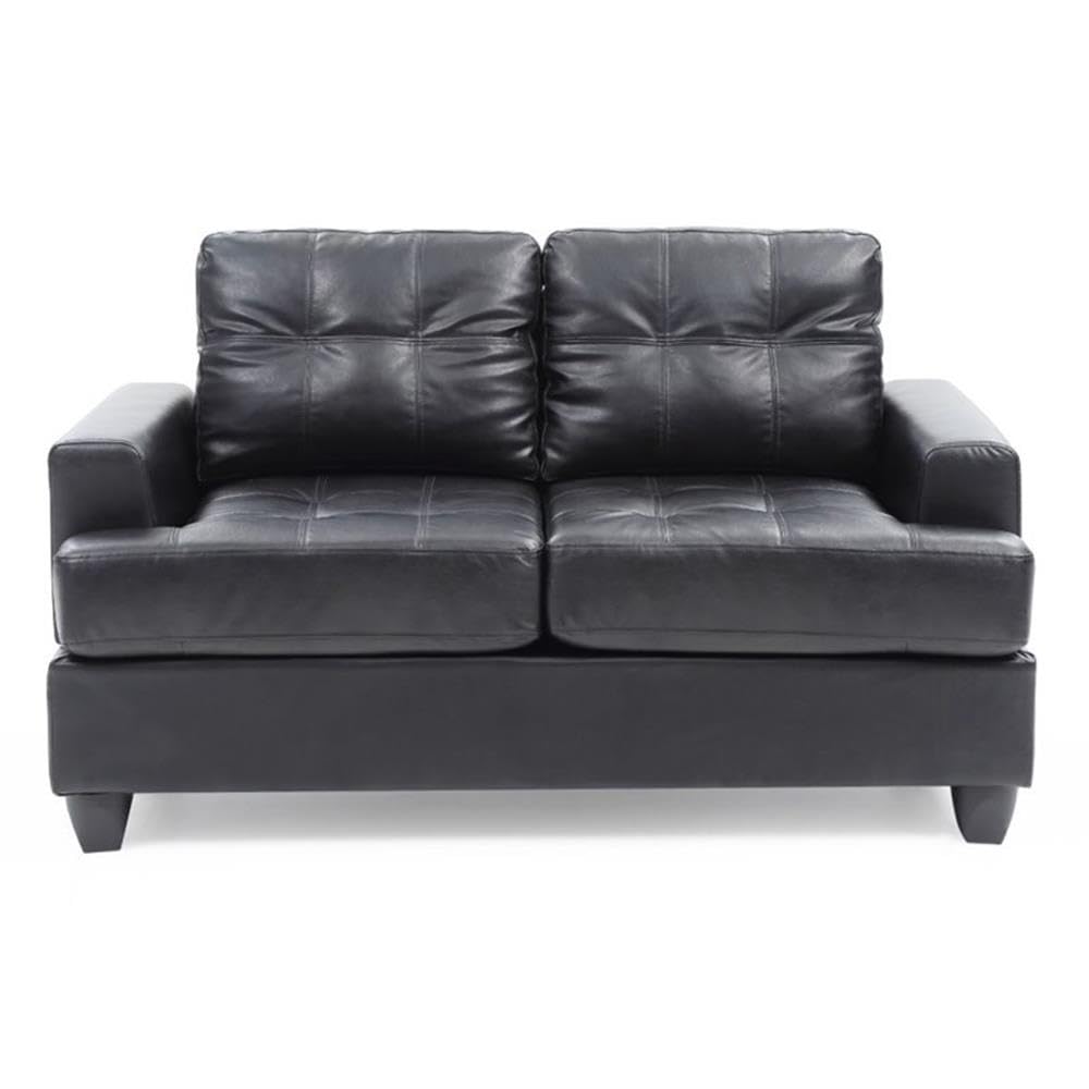 Glory Furniture Sandridge Faux Leather Loveseat in Black - Modern Small Sofa for Living Room, Apartment & Office