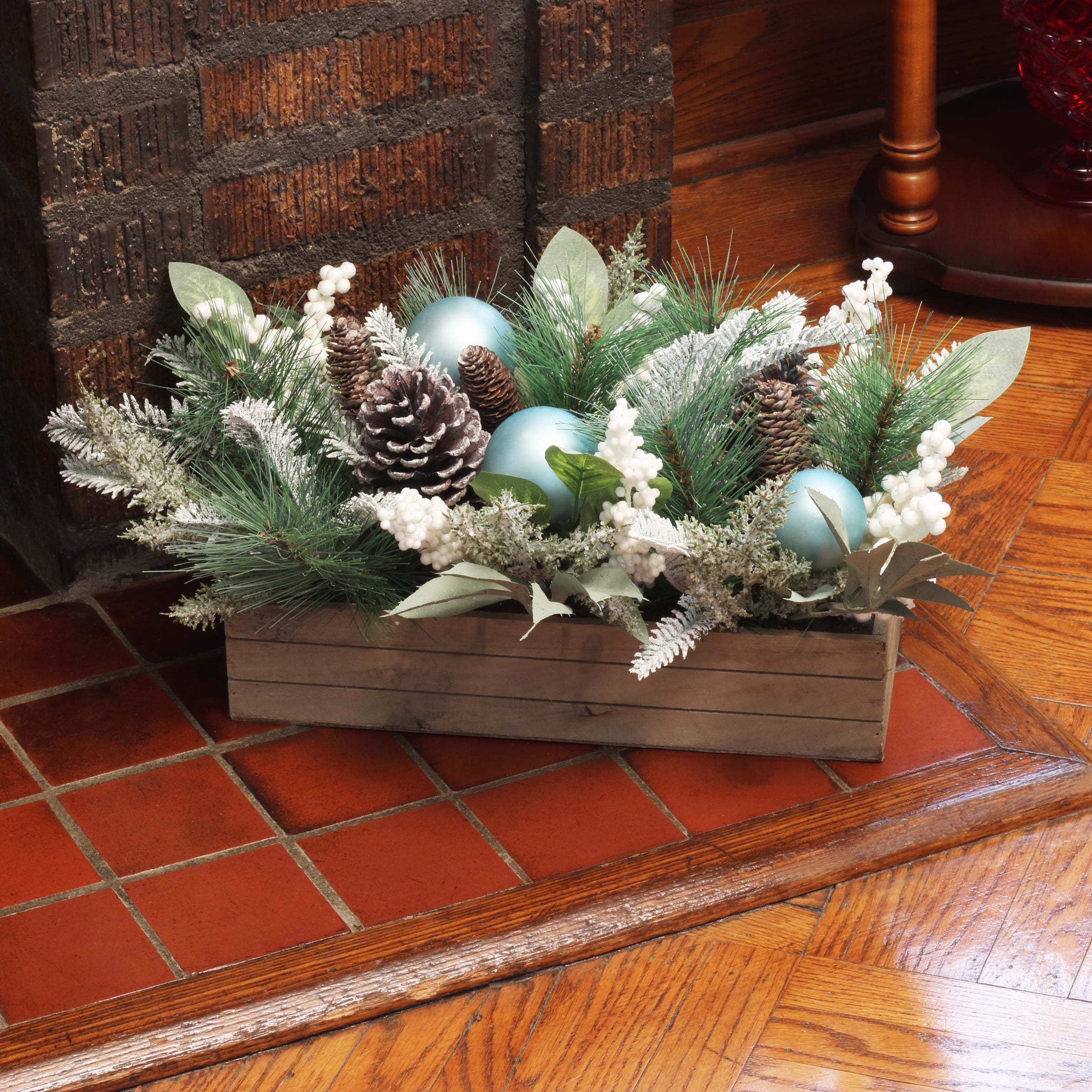22 in. Artificial Evergreen Christmas Wreath with Decorations - Perfect for Holiday Door Decor, Fireplace Mantel, and Festive Home Decor