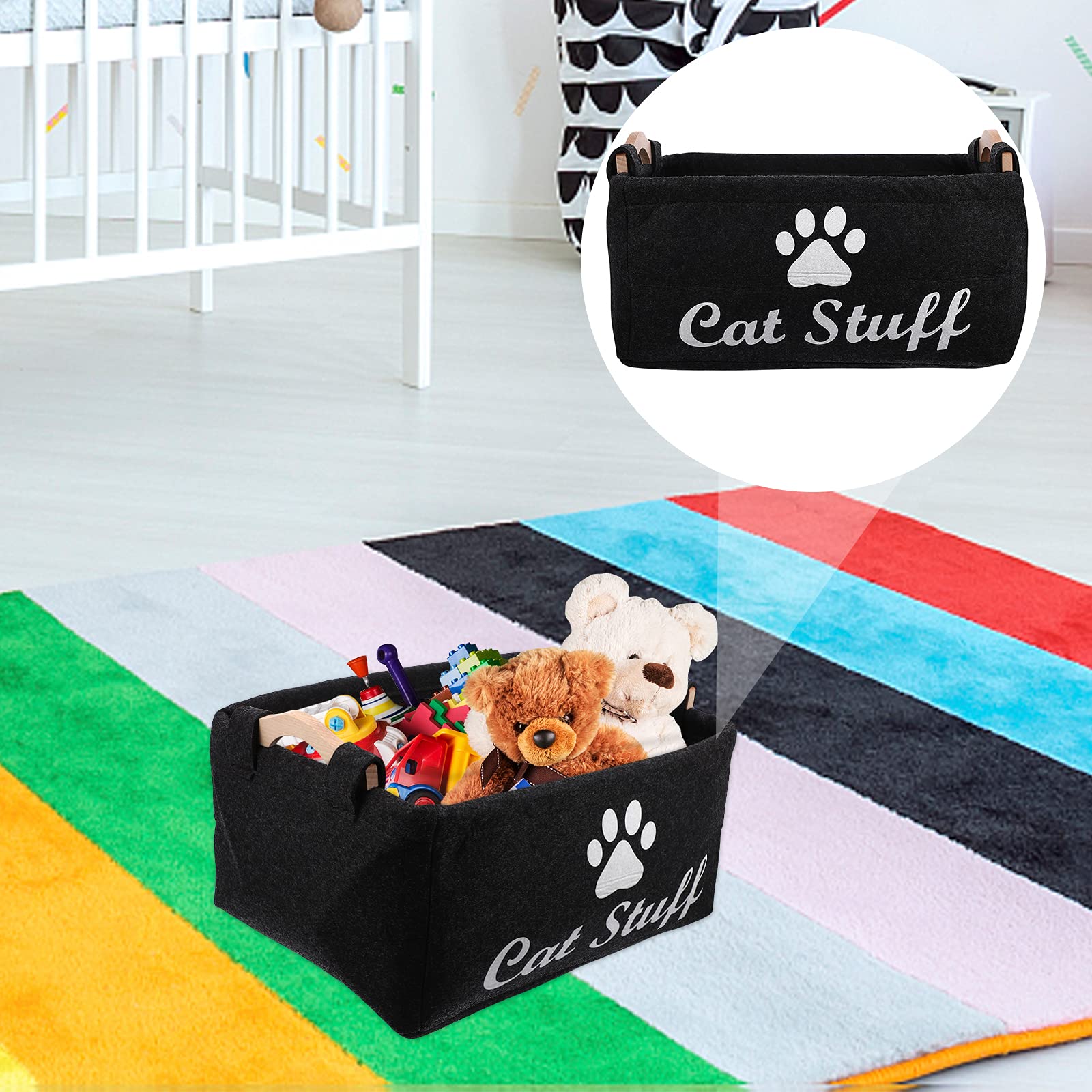 Canvas Pet Toy Storage Basket - Durable Cat Toys Organizer Bin for Shelves, Office & Home - Perfect for Cat Lovers & Pet Supplies Organization