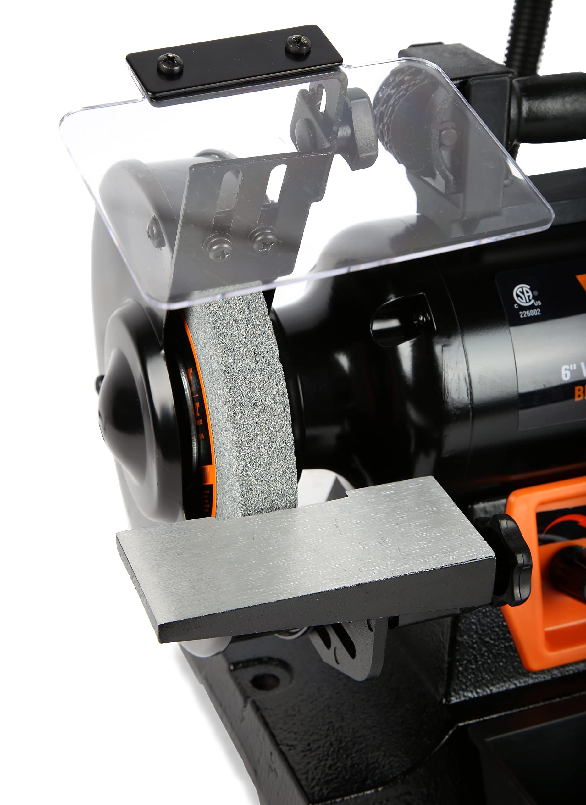 WEN BG625V 2.5-Amp 6-Inch Variable Speed Bench Grinder with Flexible Work Light - Black - Perfect for Metalworking, Sharpening Tools, and DIY Projects in Home Workshops